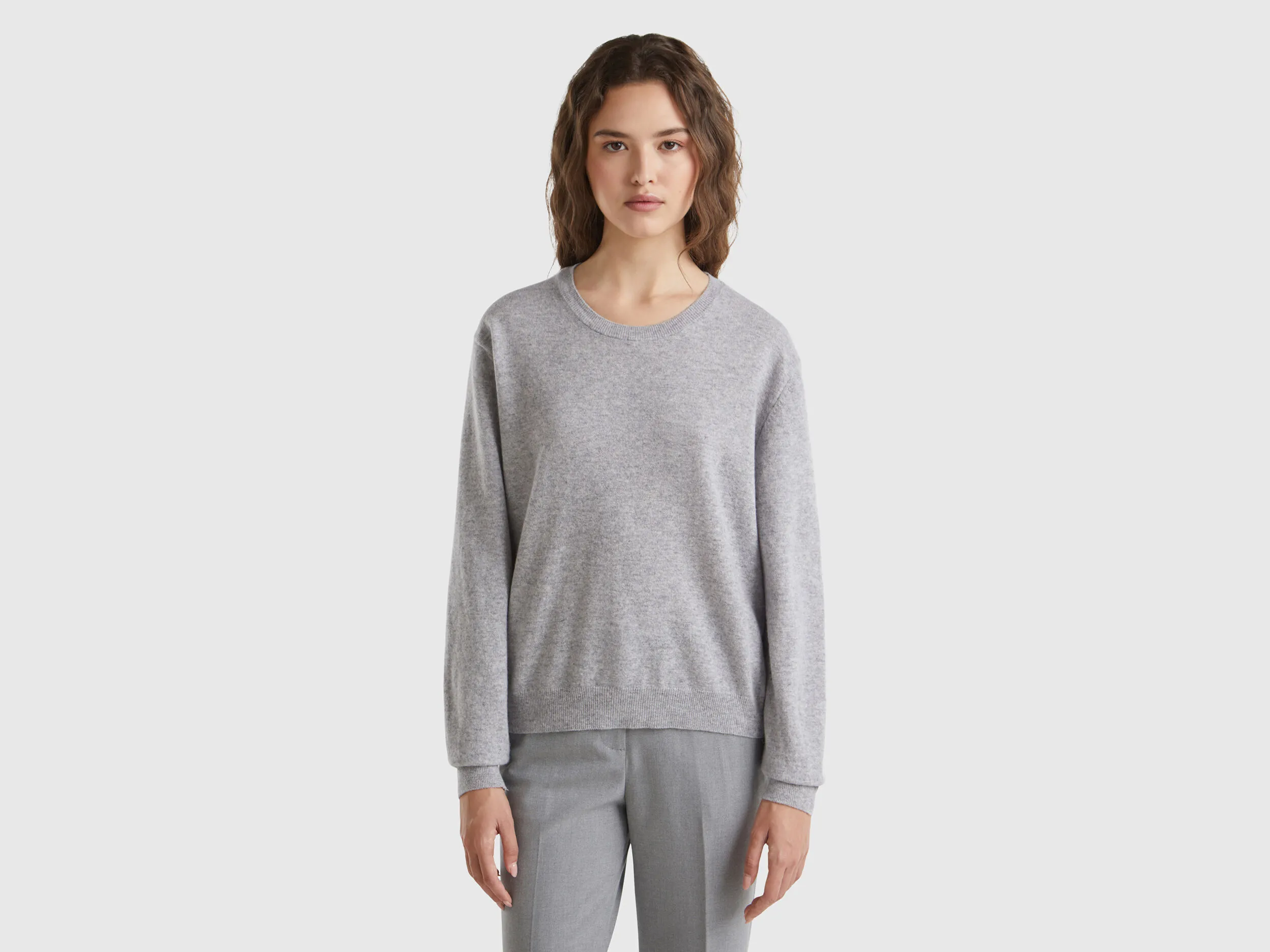 Pull coupe décontractée en pure laine mérinos - Gris Clair