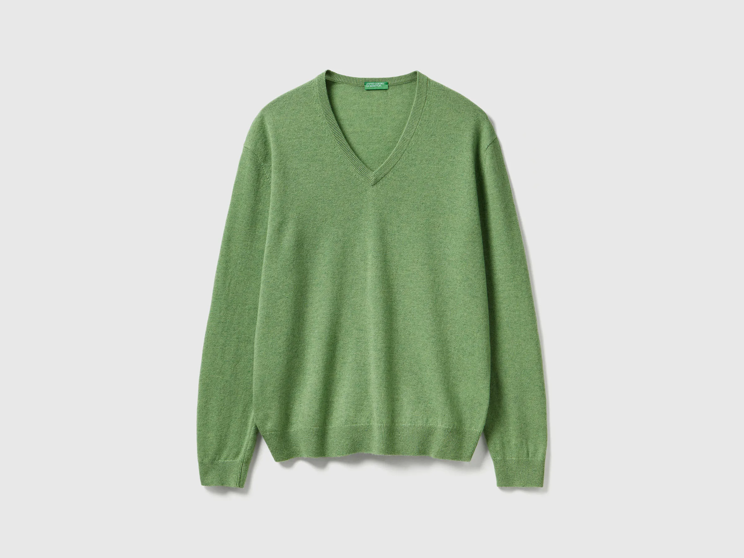 Pull col V vert clair chiné en pure laine mérinos - Vert Clair