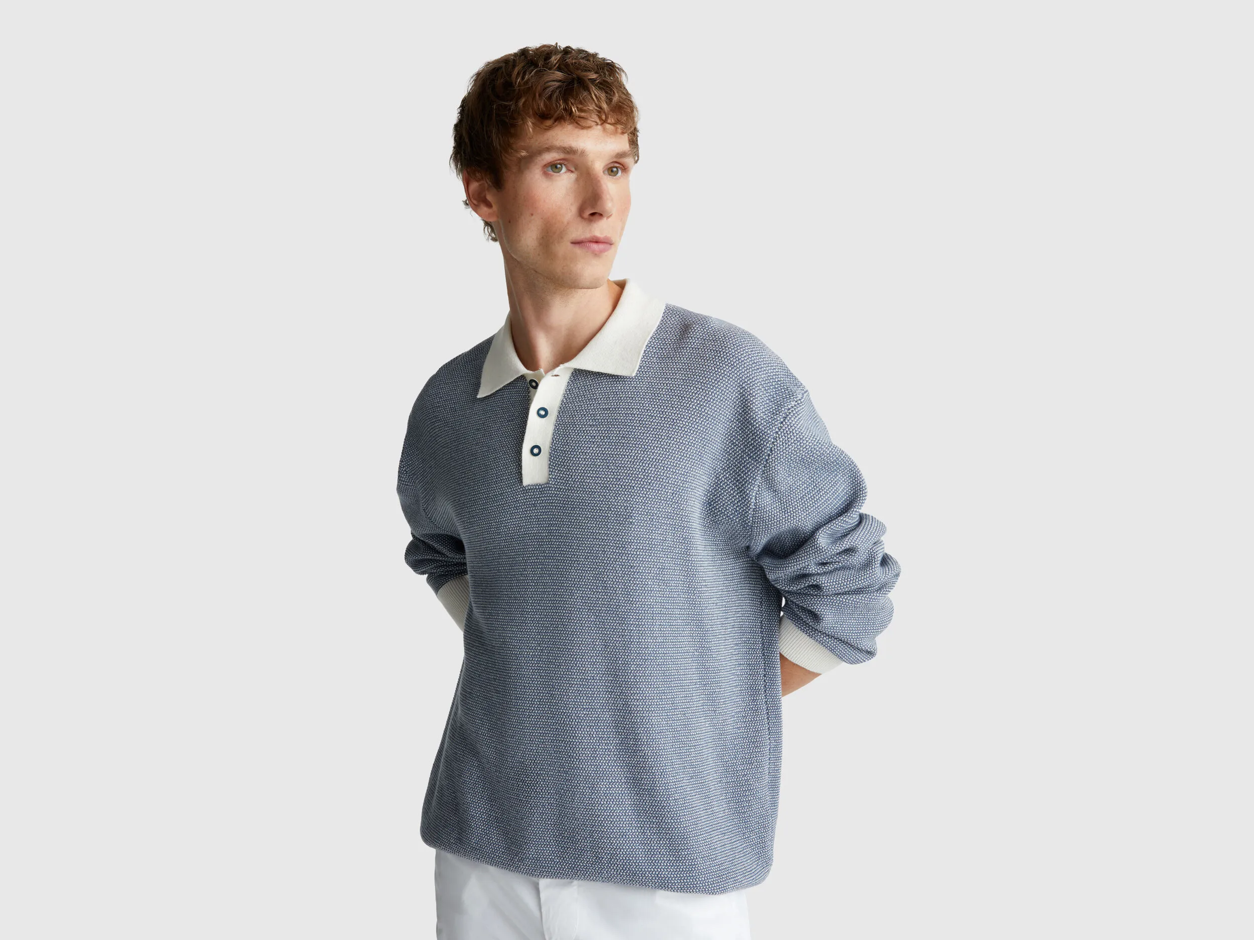Polo tricoté 100 % coton - Bleu Horizon