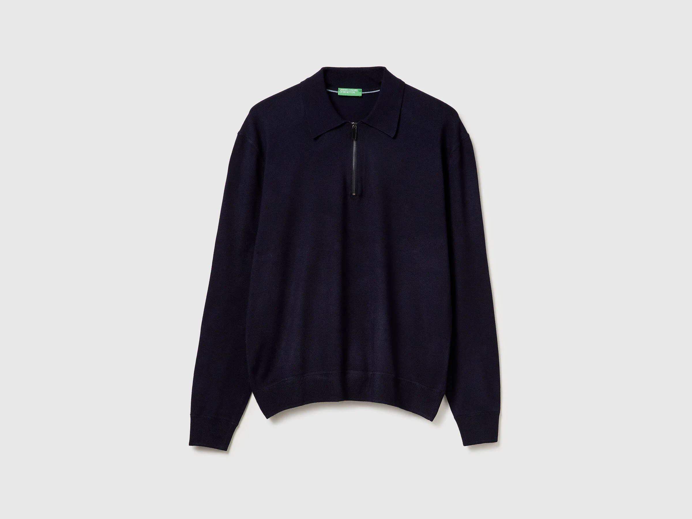 Polo en tricot de viscose mélangée - Bleu Foncé