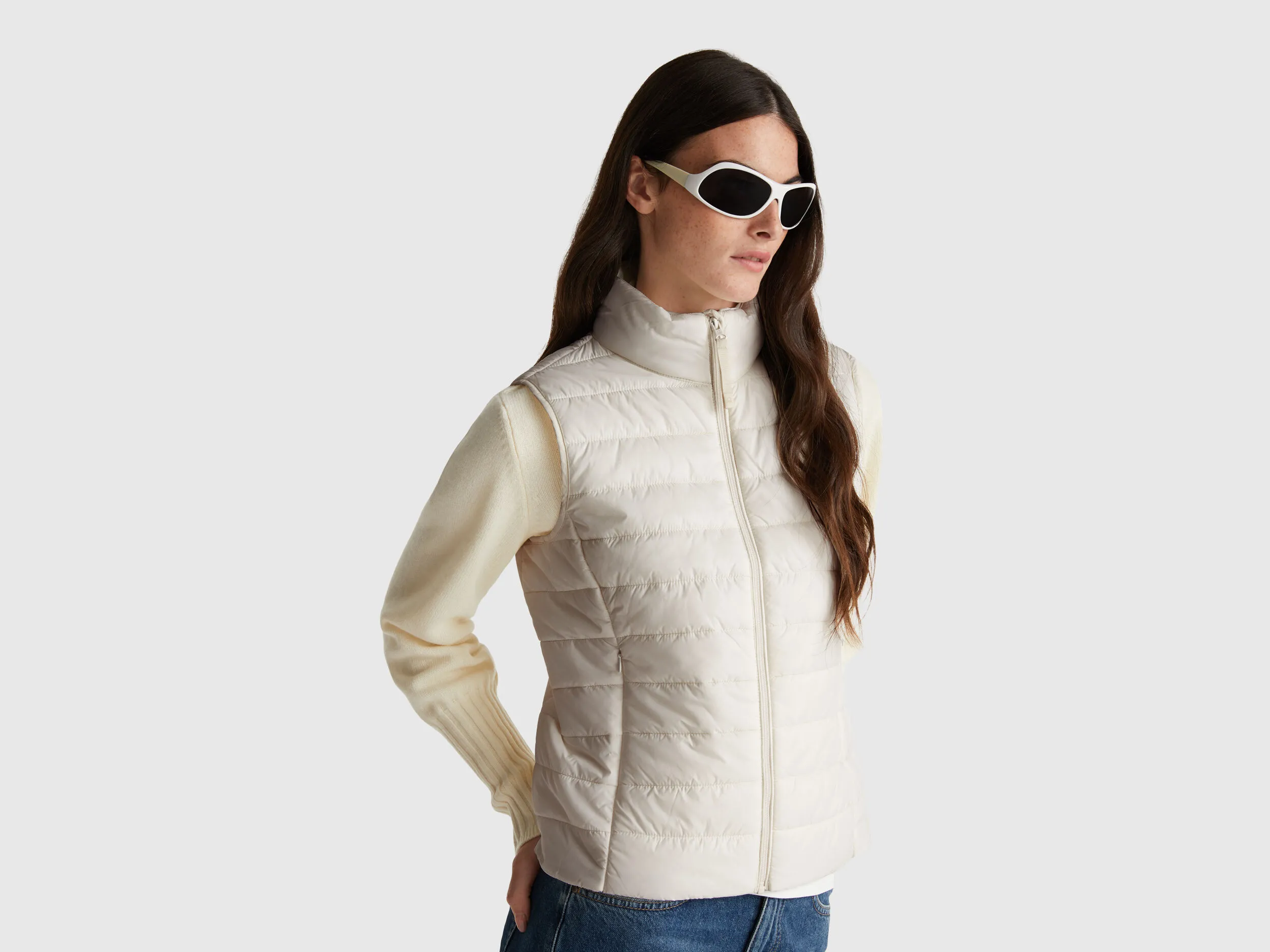 Veste matelassée sans manches coupe slim - Crème