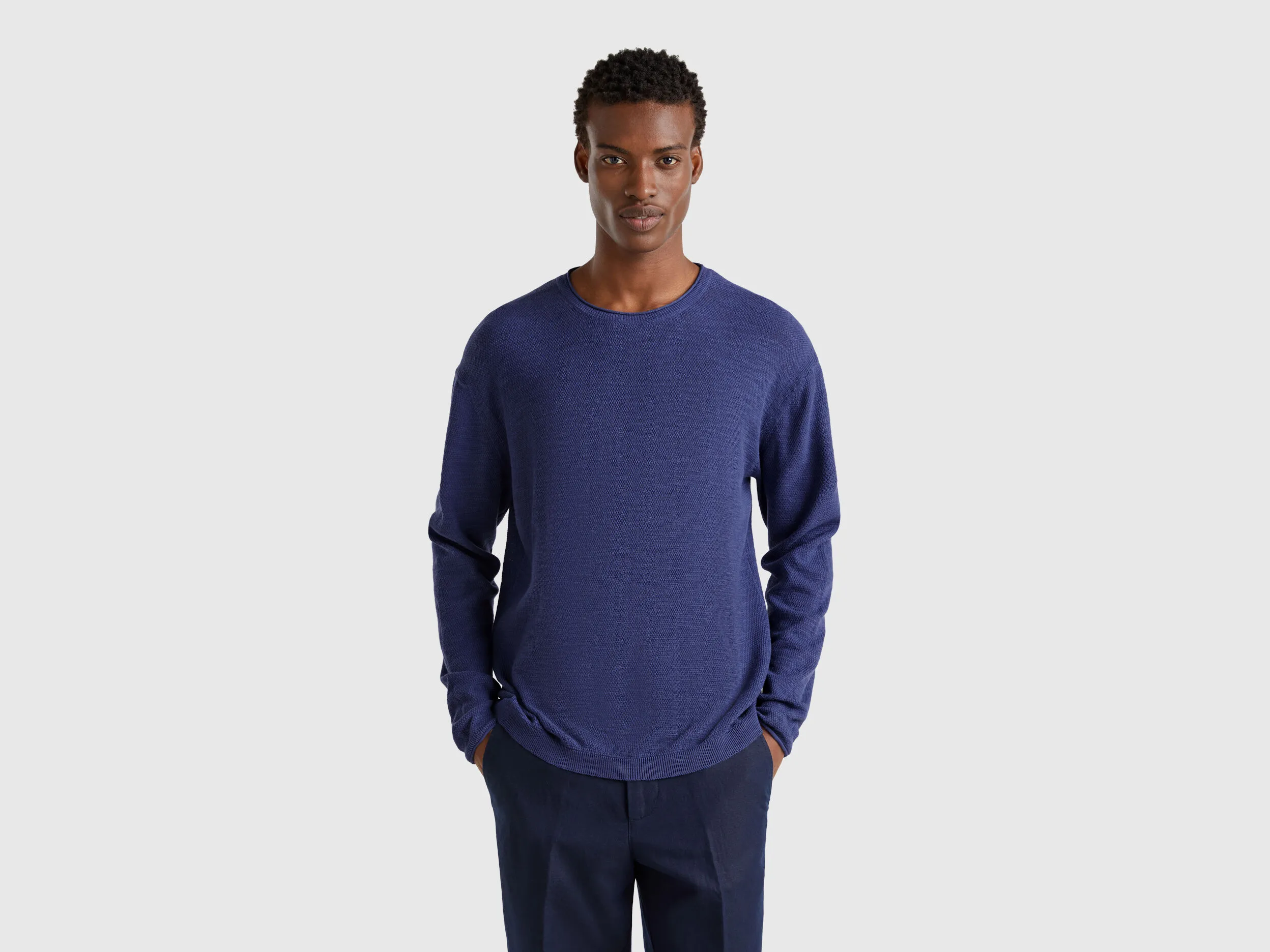 Pull en lin et coton mélangés - Bleu