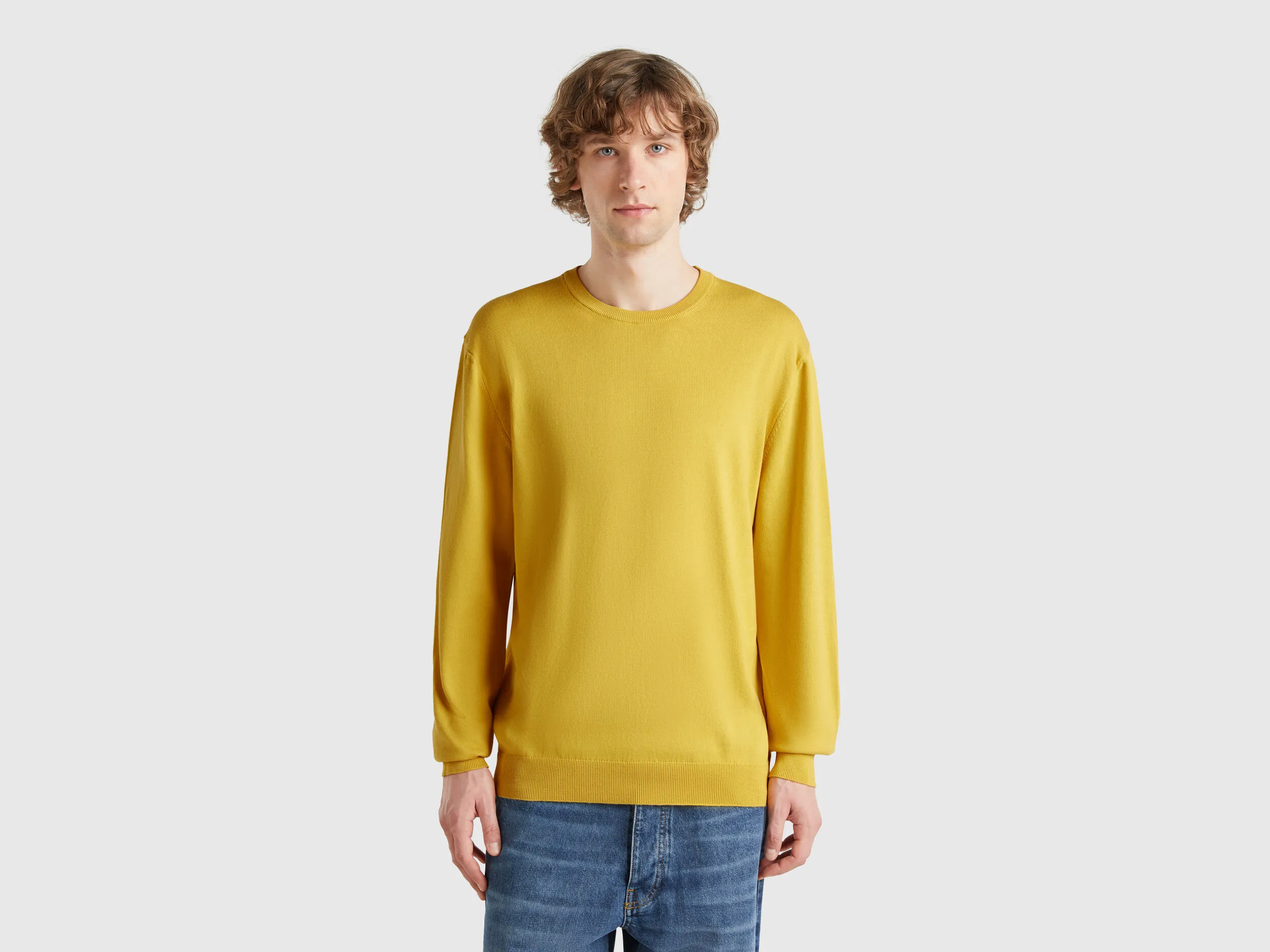 Pull 100 % coton à col rond - Moutarde