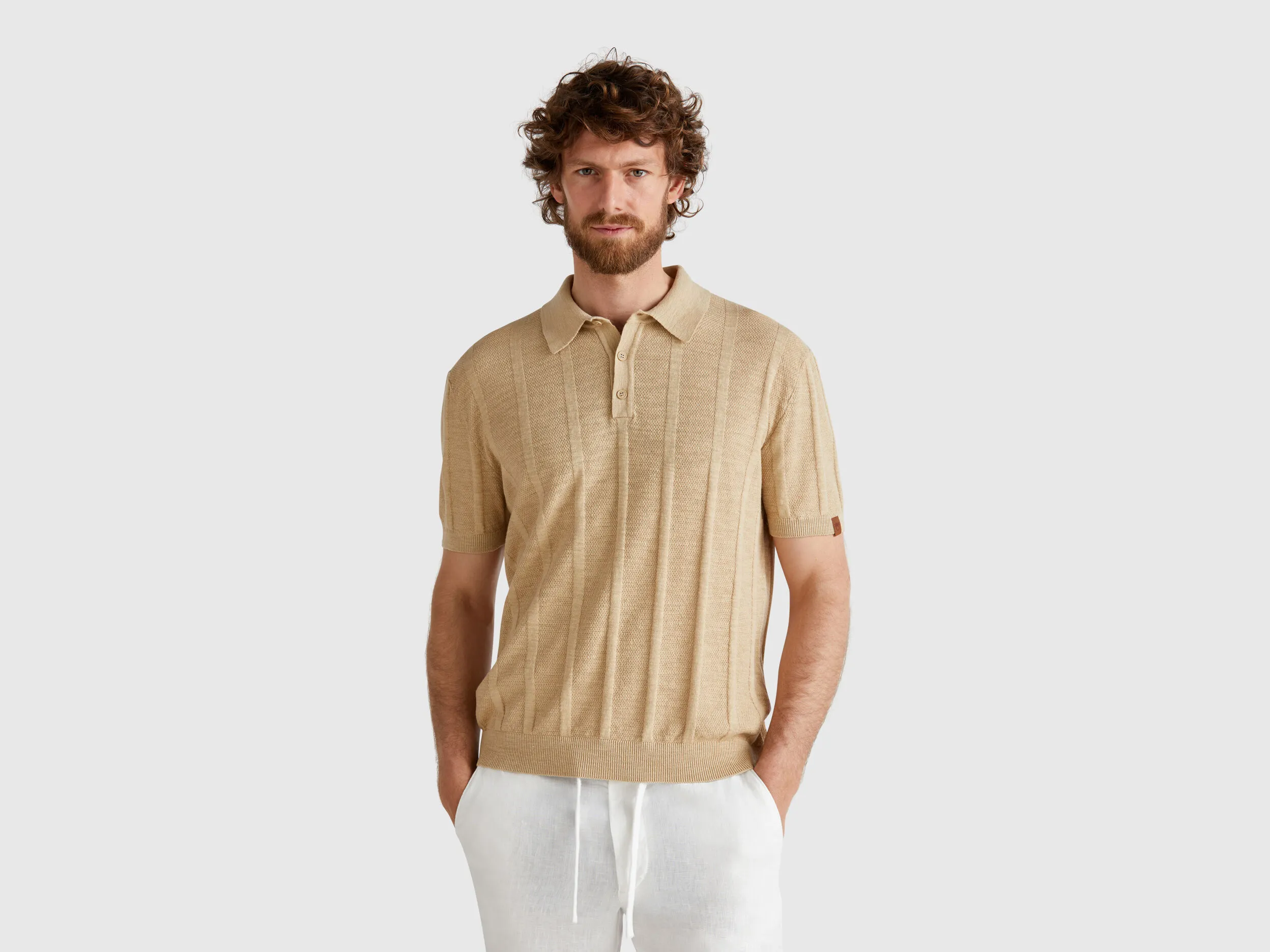 Polo en maille de lin mélangé - Beige