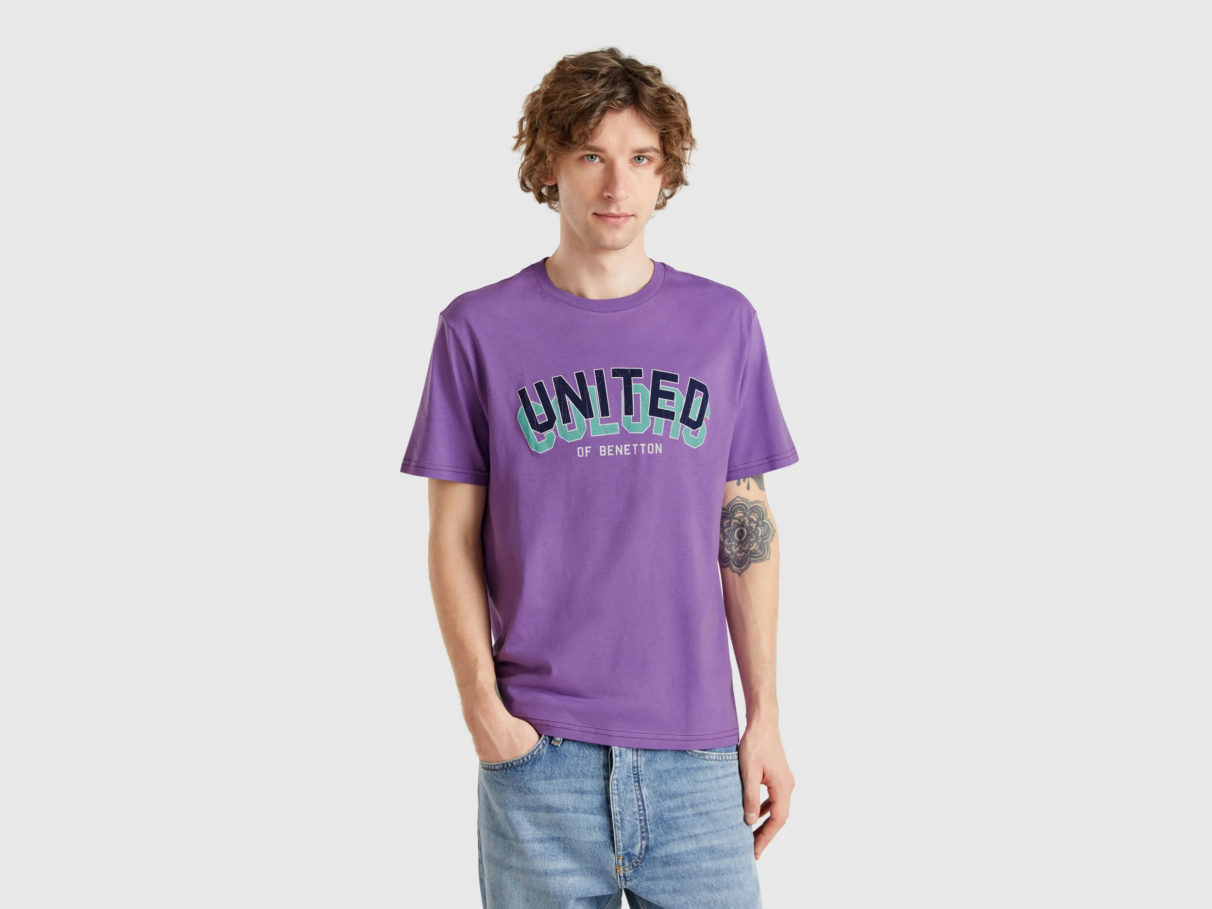 T-shirt en coton violet avec logo noir - Violet