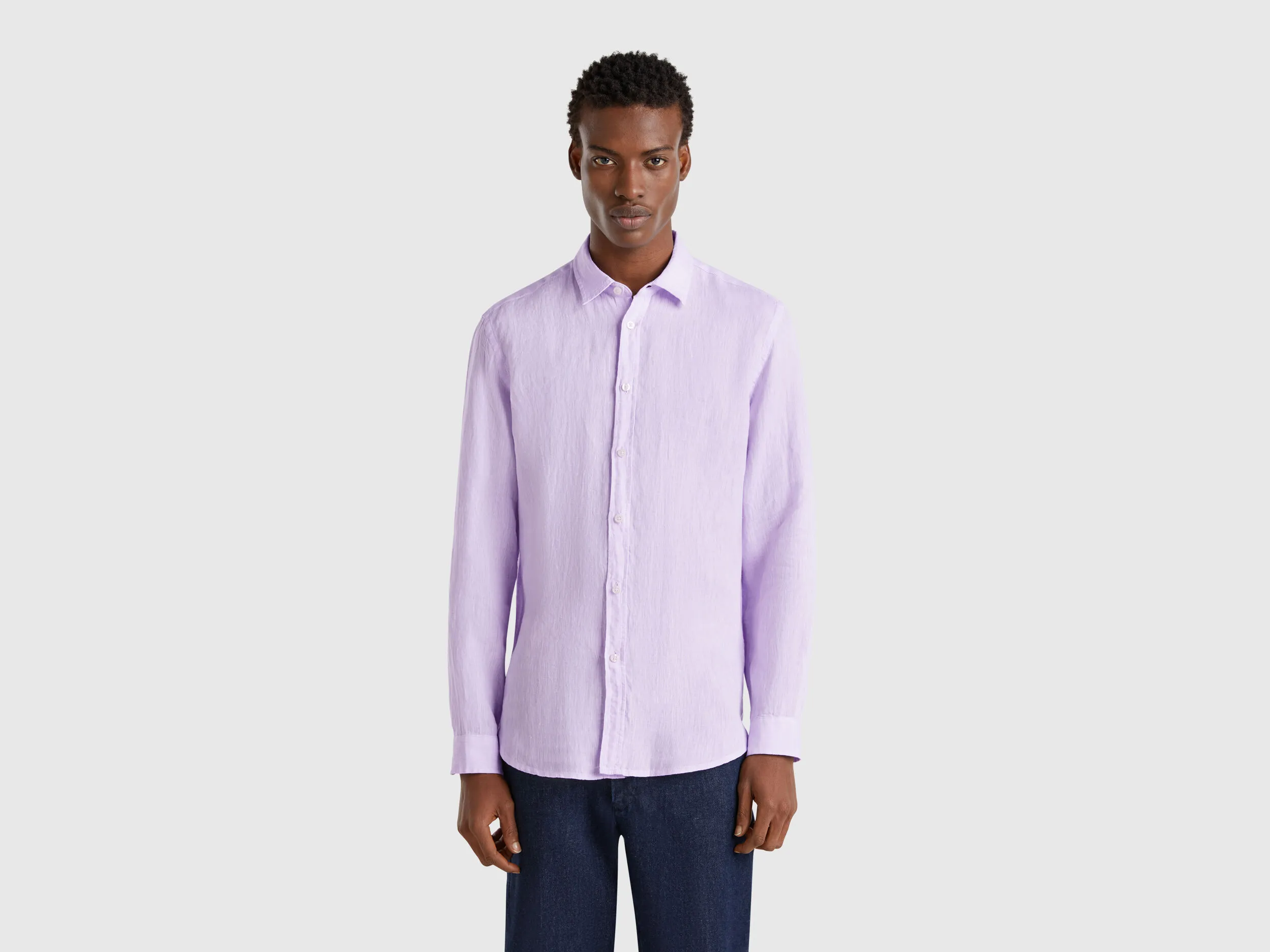 Chemise à motifs lilas en pur lin - Lilas
