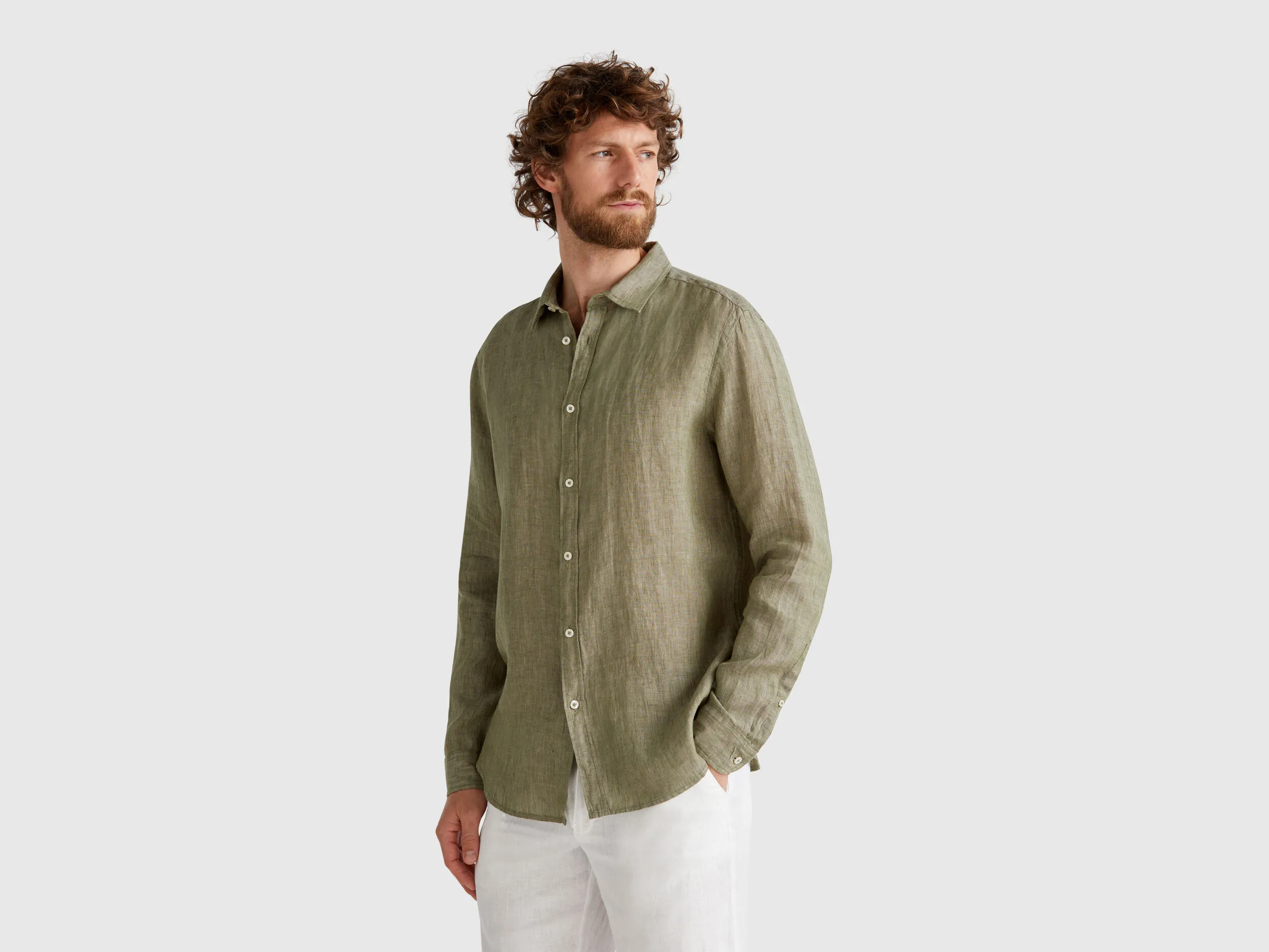 Chemise vert militaire en pur lin - Kaki