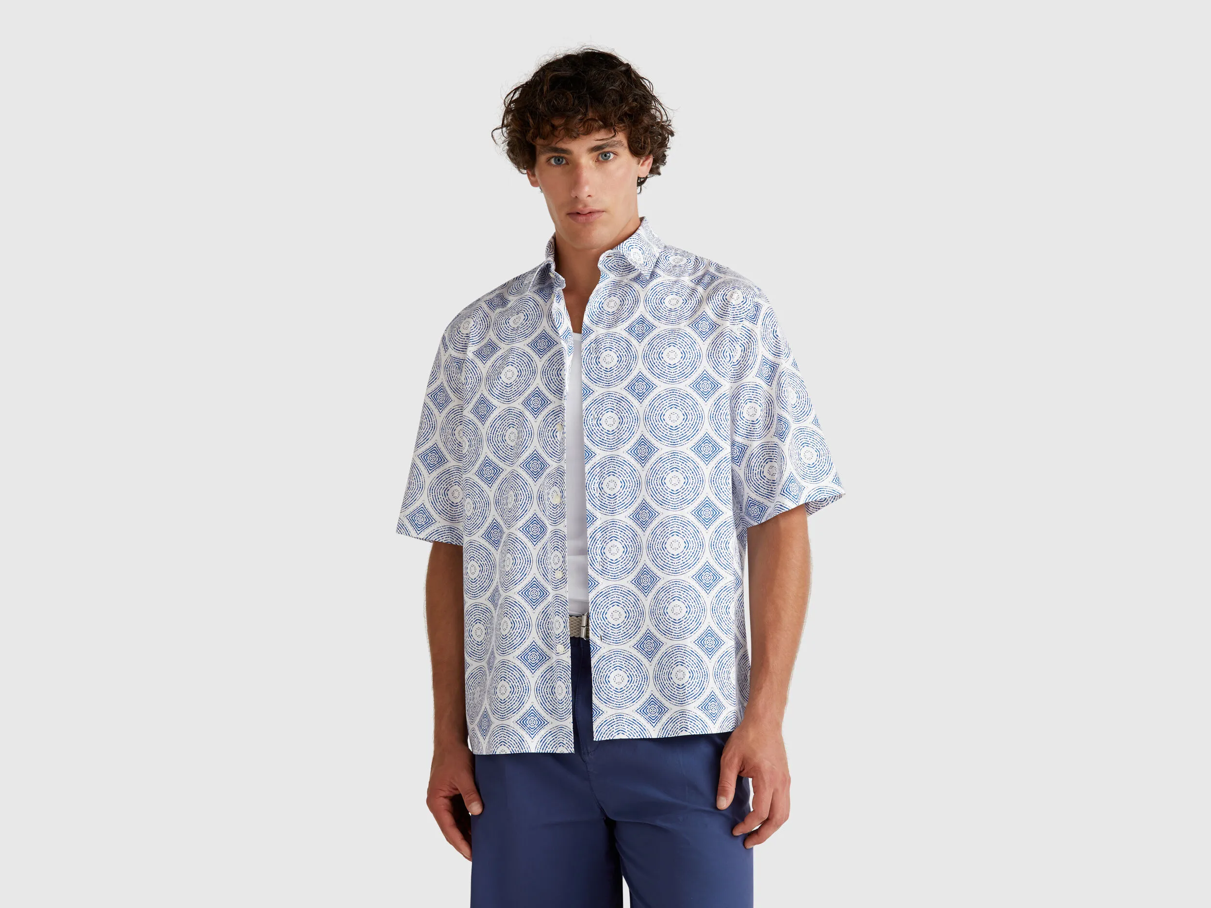 Chemise à motifs à manches courtes - Bleu