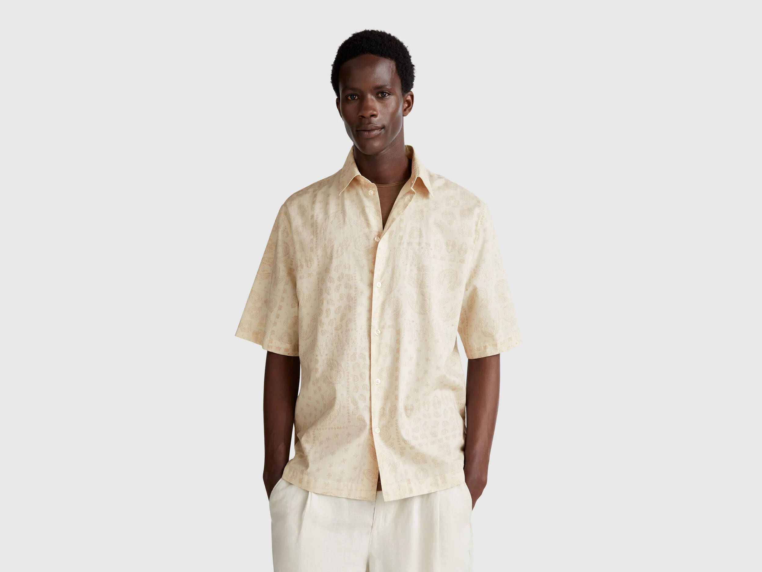 Chemise à motifs à manches courtes - Beige