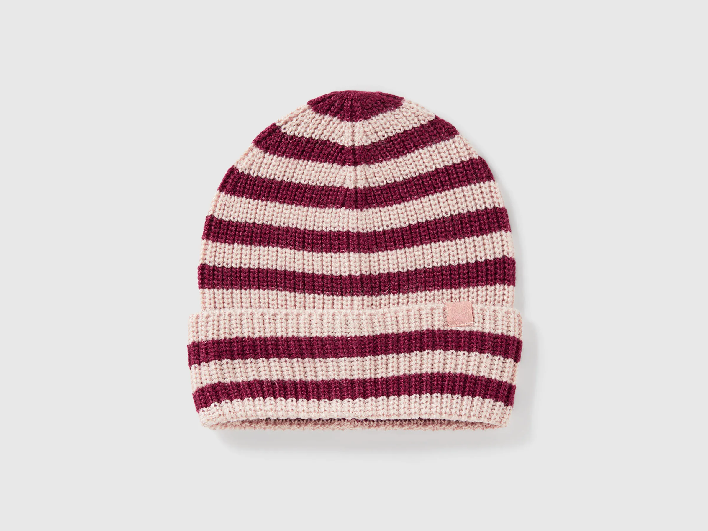 Bonnet tricoté à rayures - Rose Pâle