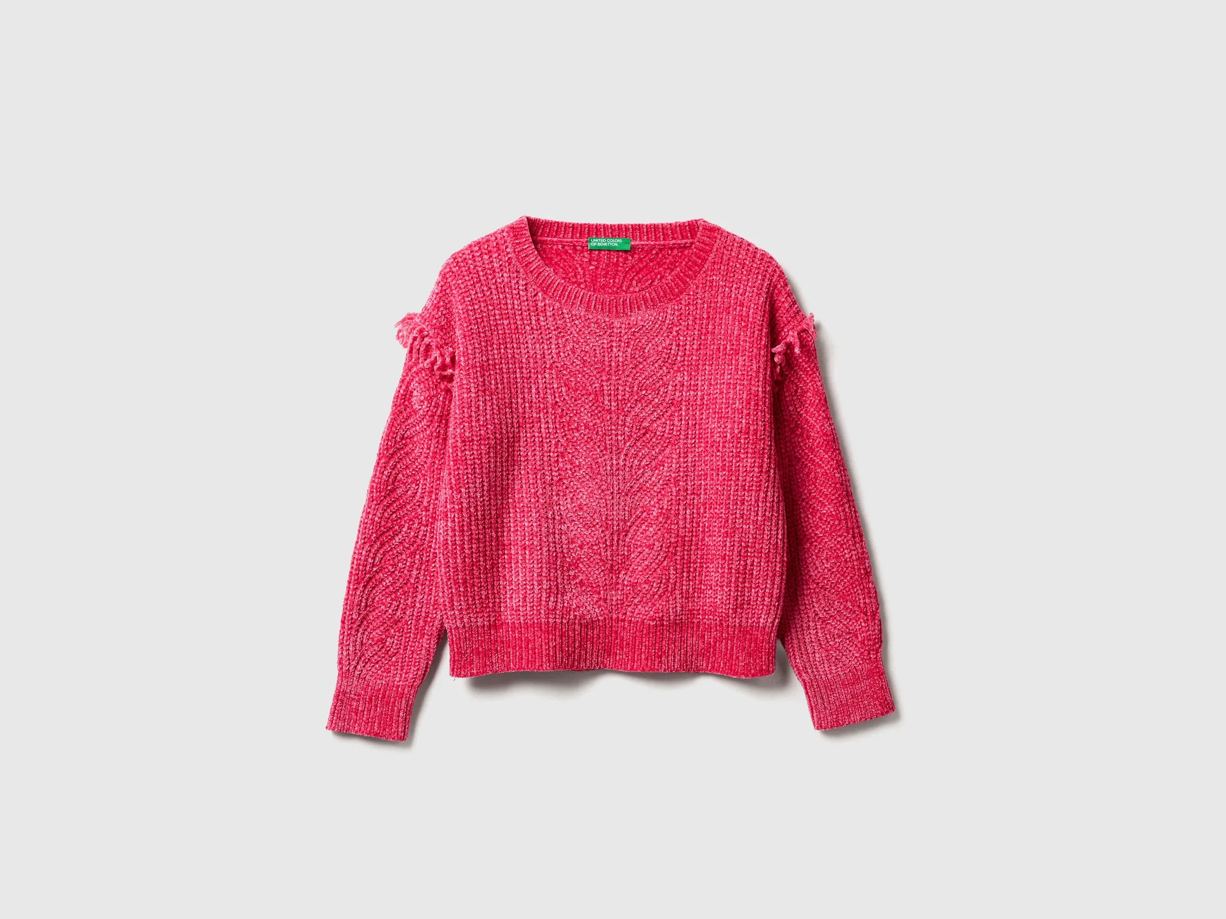Pull chenille à franges - Fuchsia