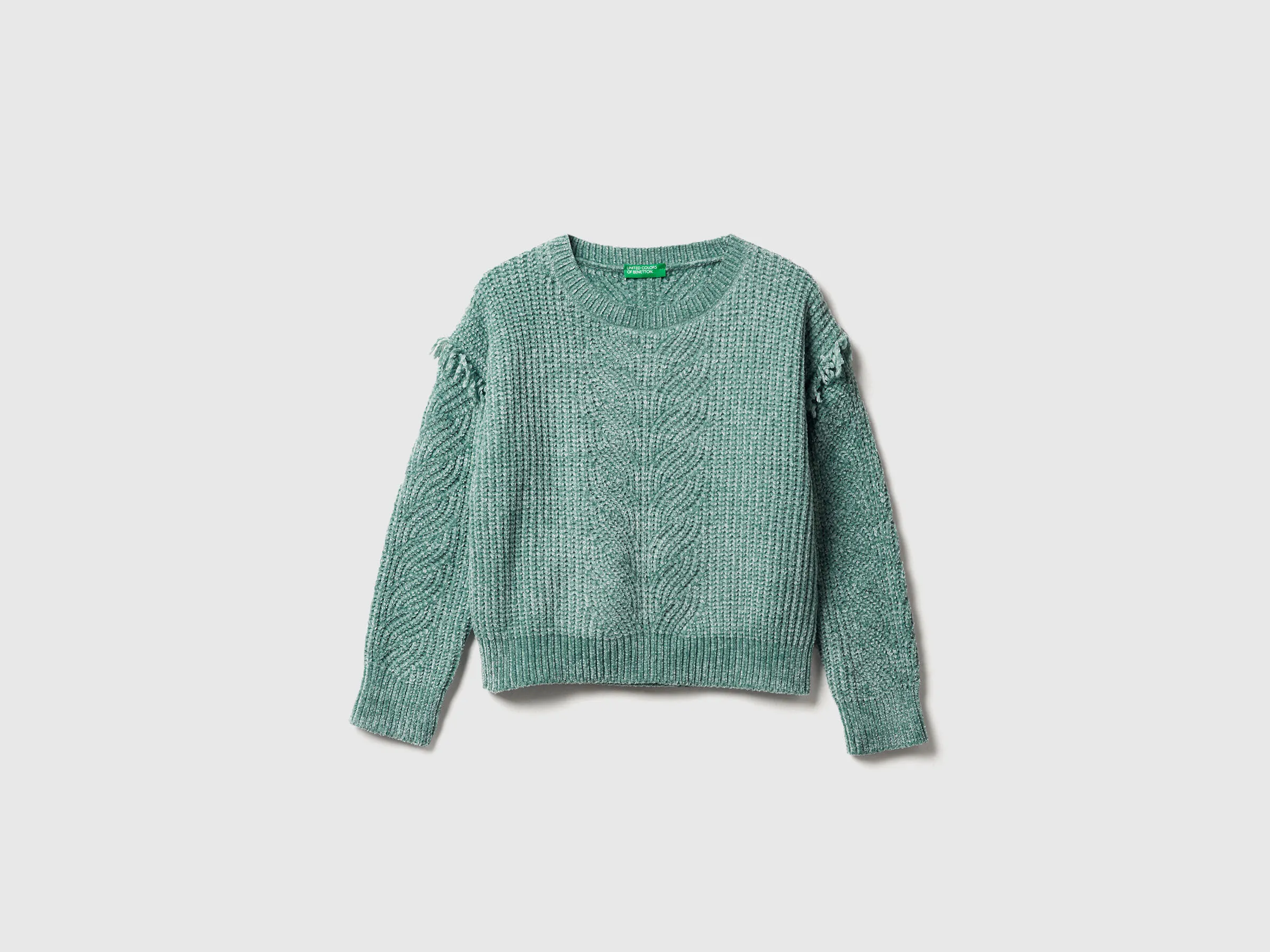 Pull chenille à franges - Bleu Vert