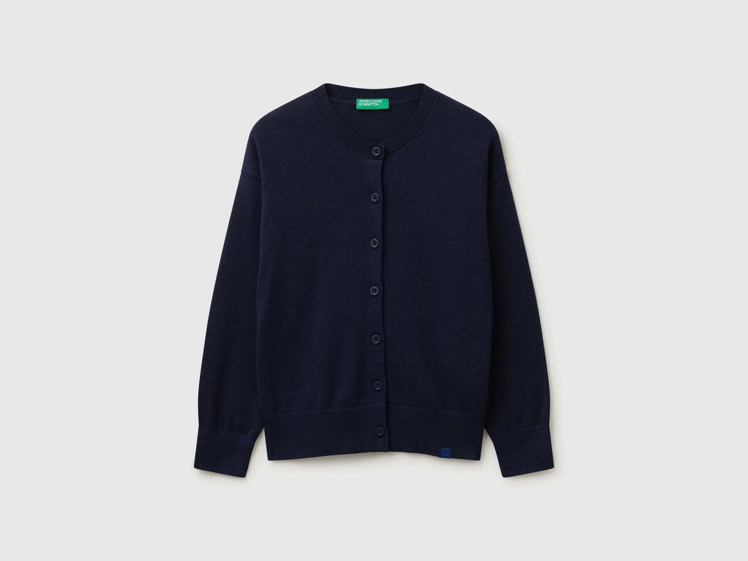 Cardigan à col rond en pur coton - Bleu Foncé