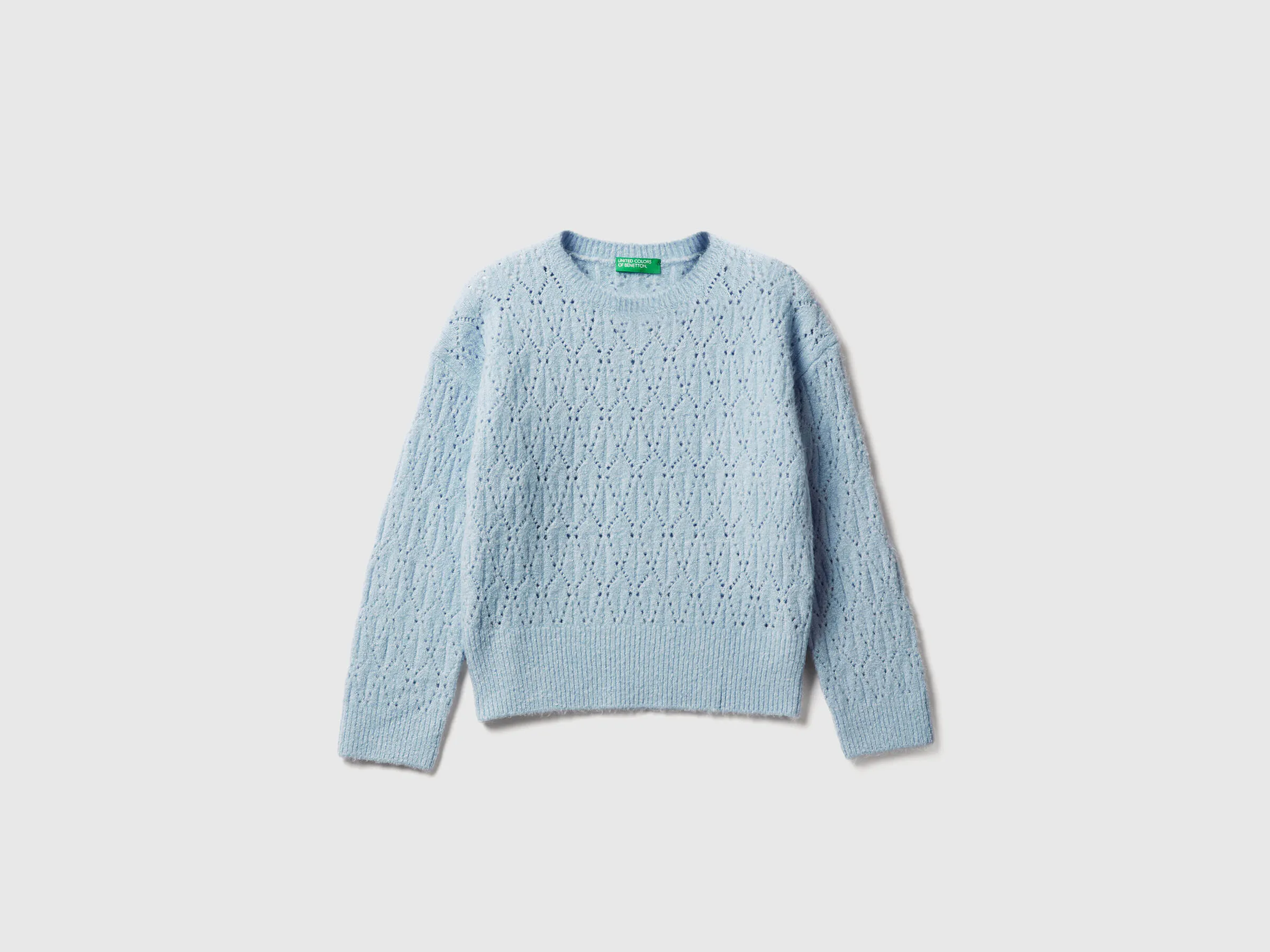 Pull ajouré en coton mélangé - Bleu Clair