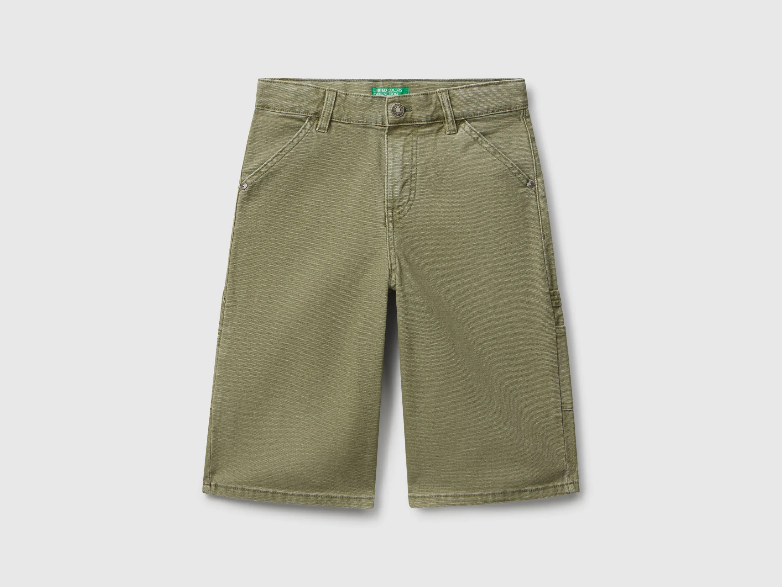 Jean cargo longueur genou - Vert olive