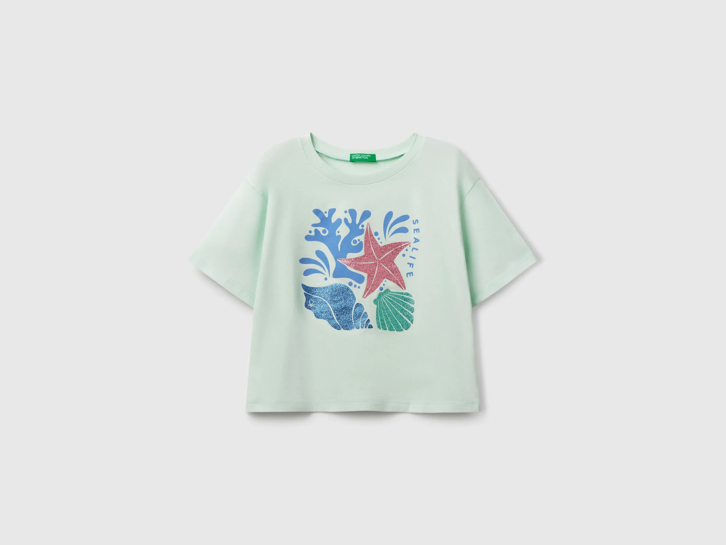 T-shirt avec imprimé pailleté - Bleu Vert