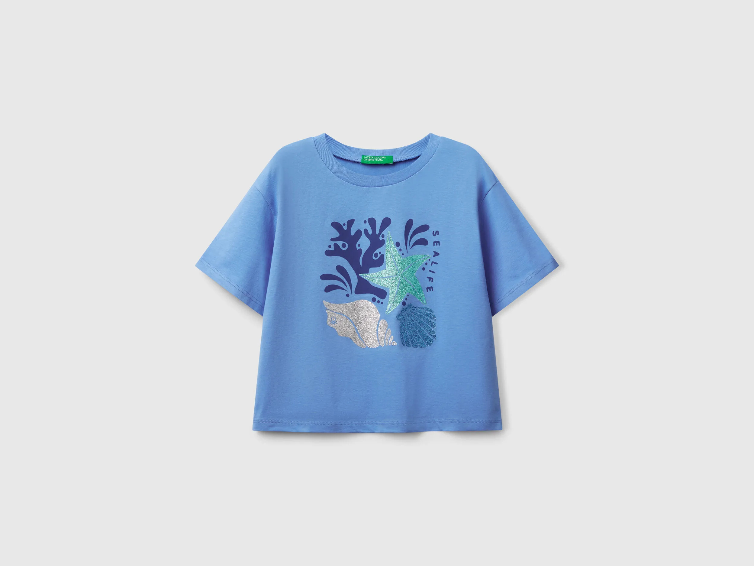 T-shirt avec imprimé pailleté - Bleu Ciel