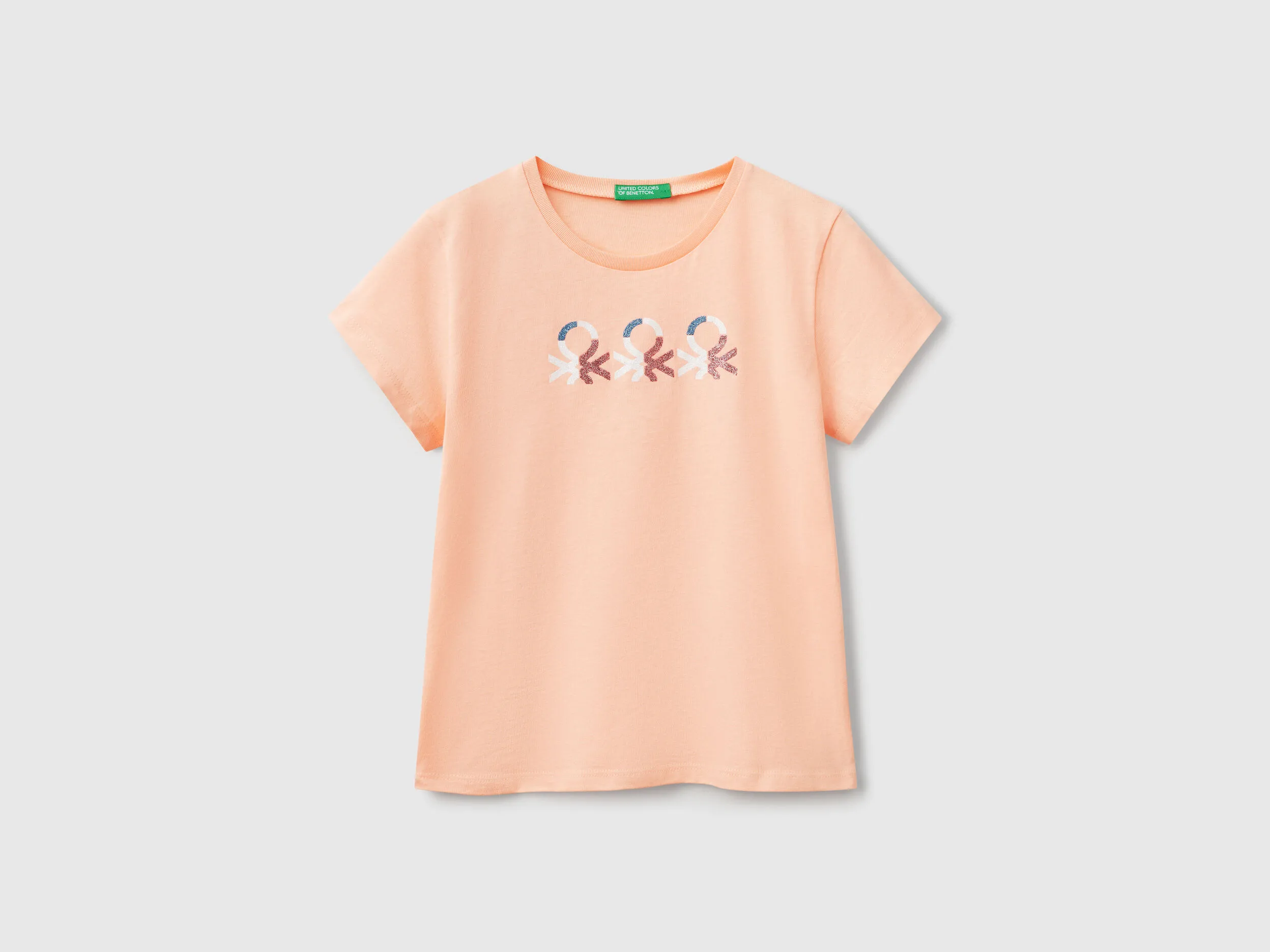 T-shirt en coton à logo pailleté - Rose Pêche