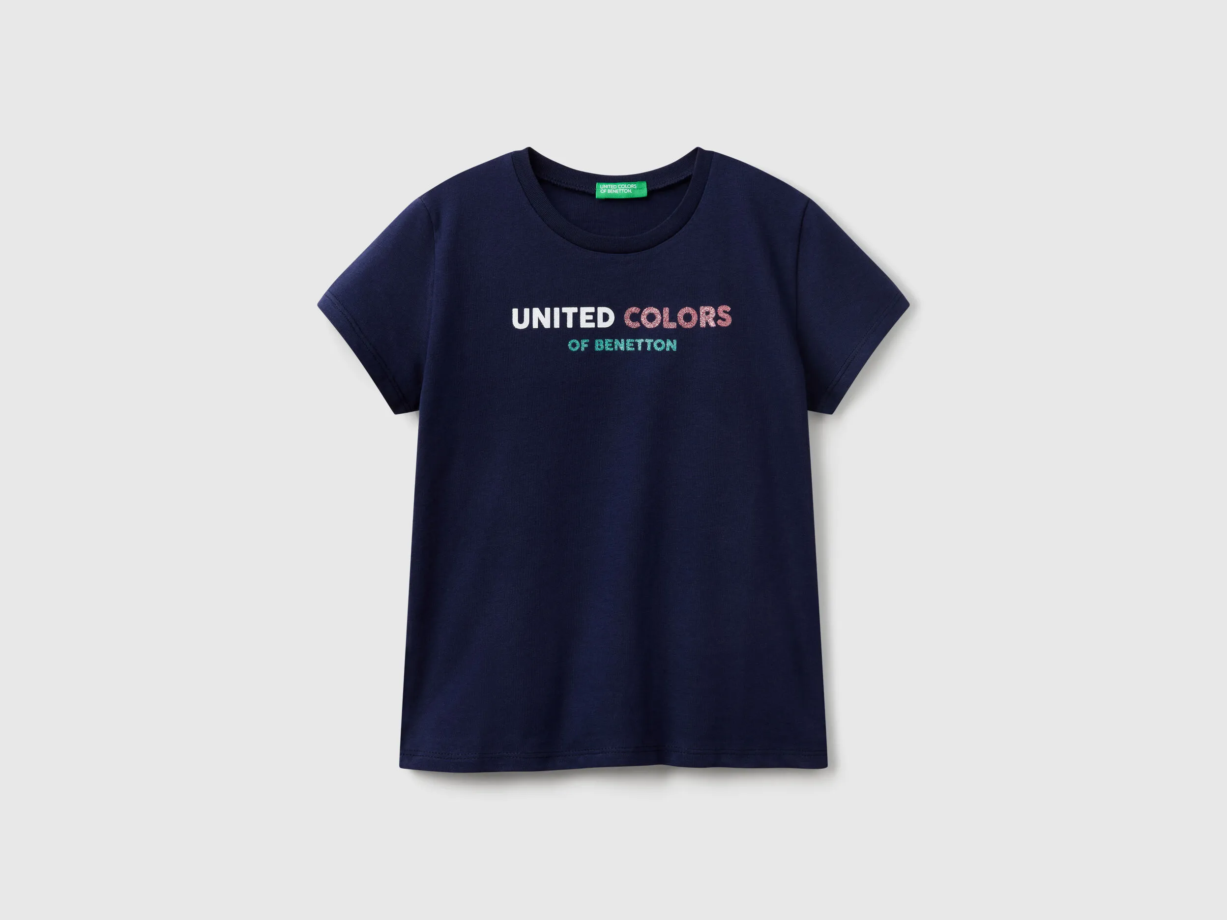 T-shirt en coton à logo pailleté - Bleu Foncé