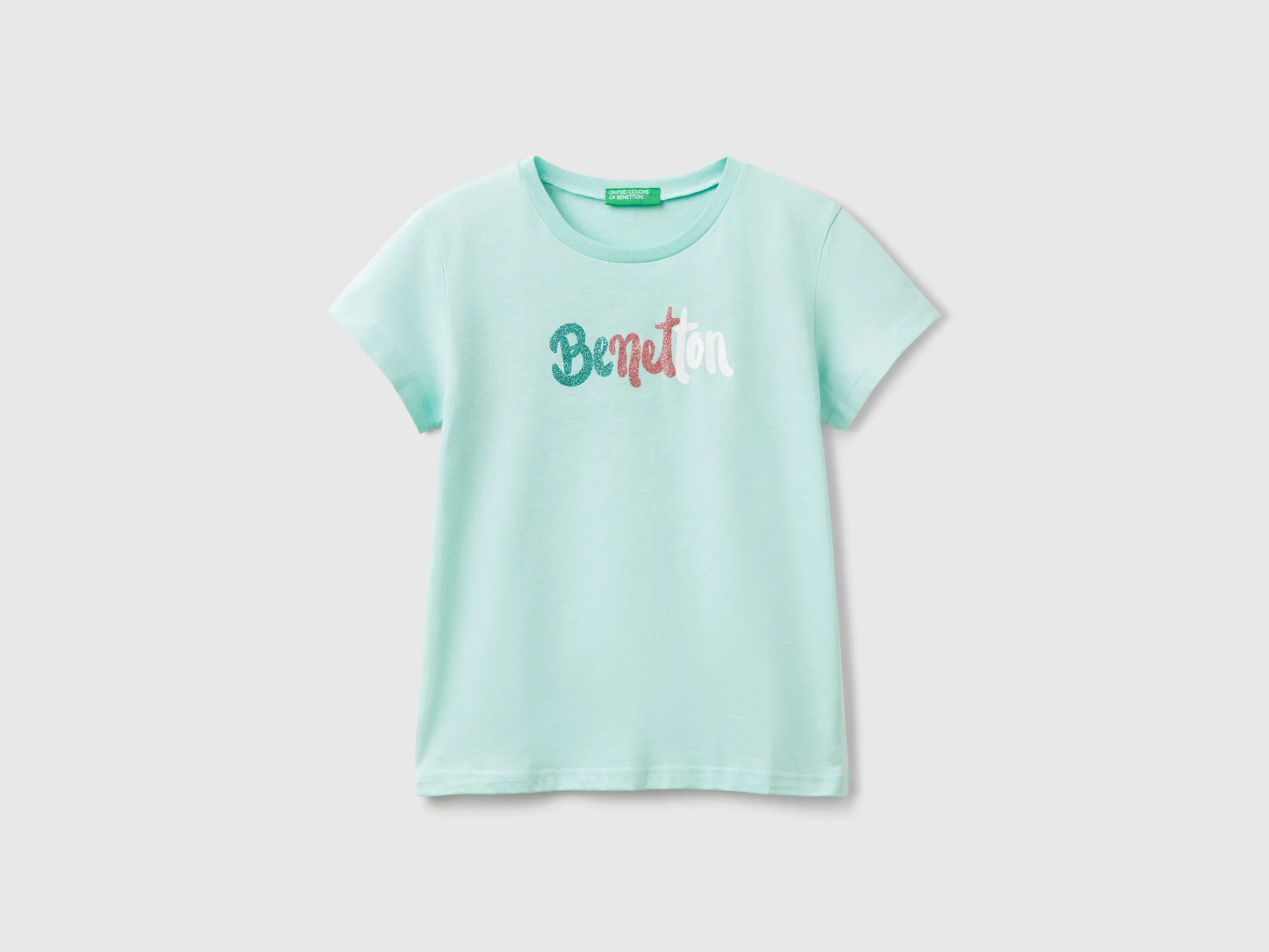 T-shirt en coton à logo pailleté - Bleu Vert