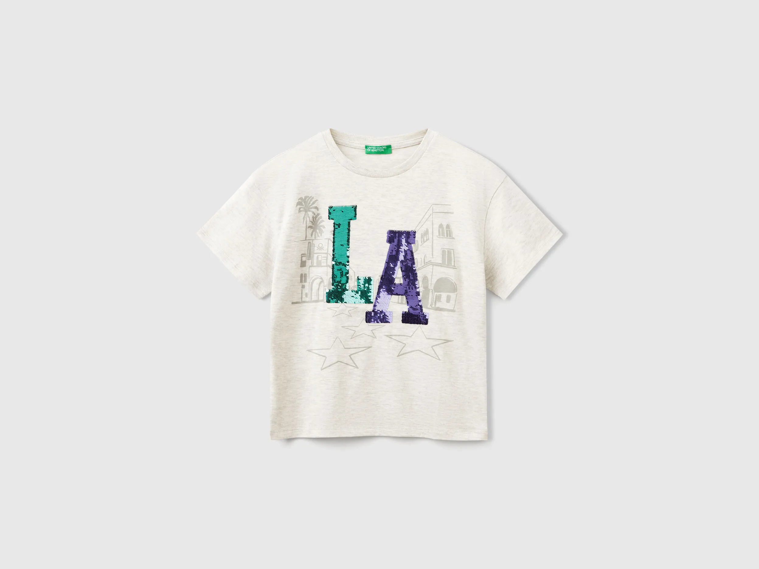 T-shirt avec imprimé et paillettes - Gris Clair