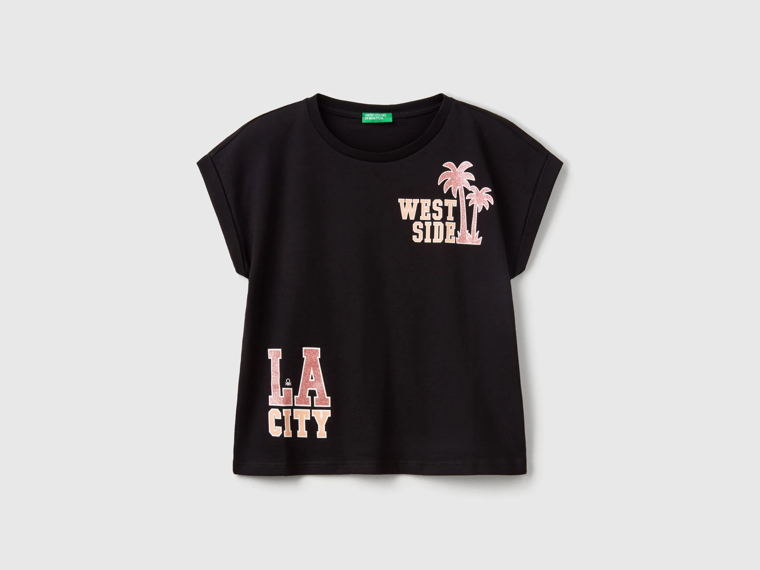 T-shirt coupe boxy avec imprimé et paillettes - Noir