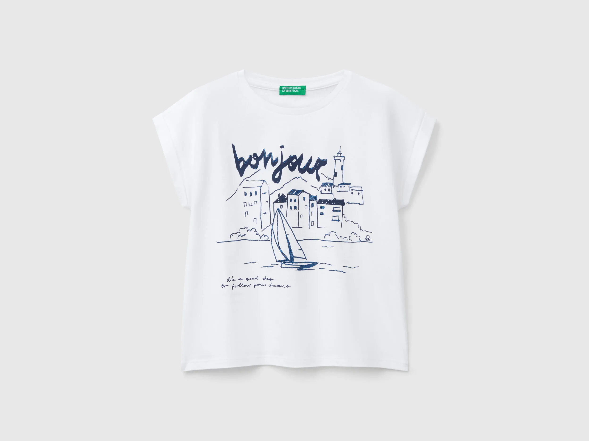 T-shirt coupe boxy avec imprimé et paillettes - Blanc
