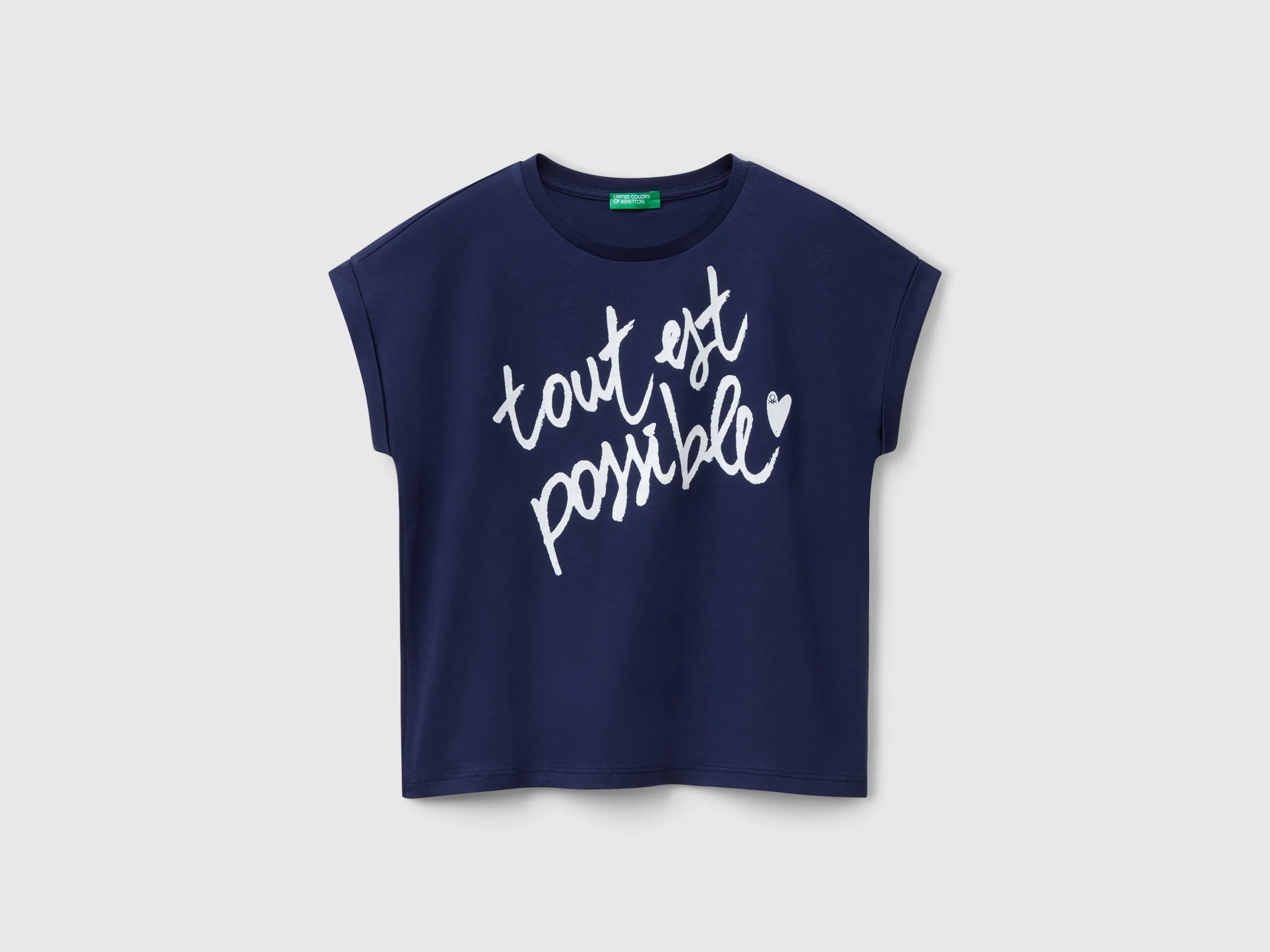 T-shirt coupe boxy avec imprimé et paillettes - Bleu Foncé