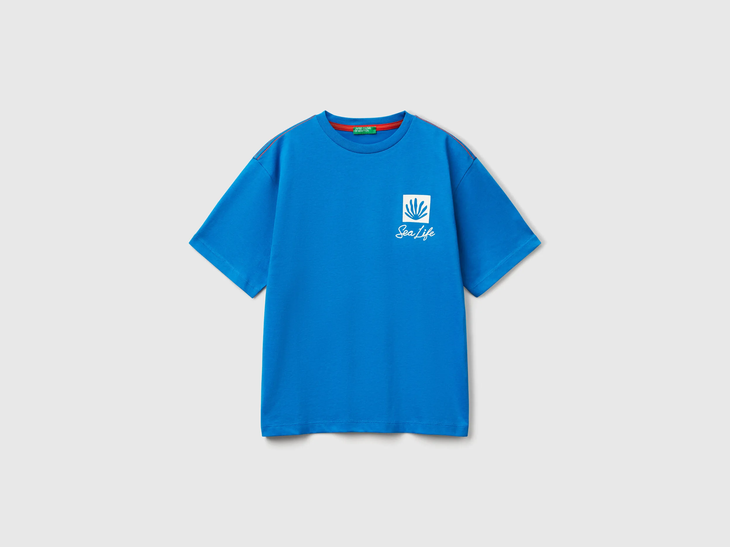 T-shirt avec slogan imprimé et broderie - Bleu