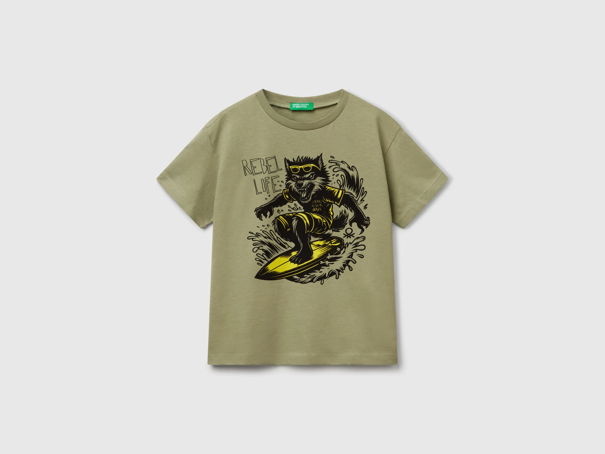 T-shirt à imprimé fluo - Vert olive