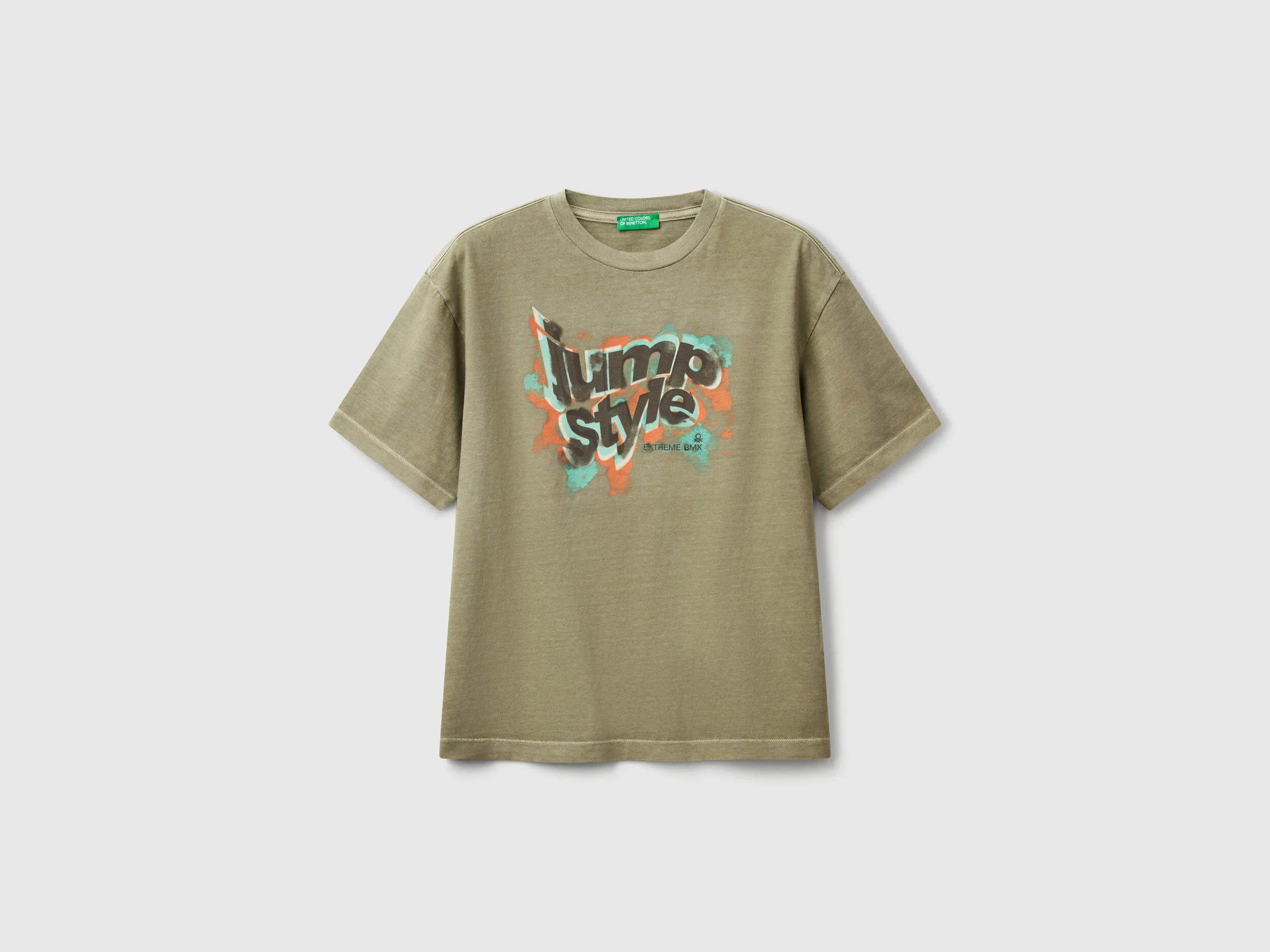 T-shirt avec imprimé devant et dos - Kaki