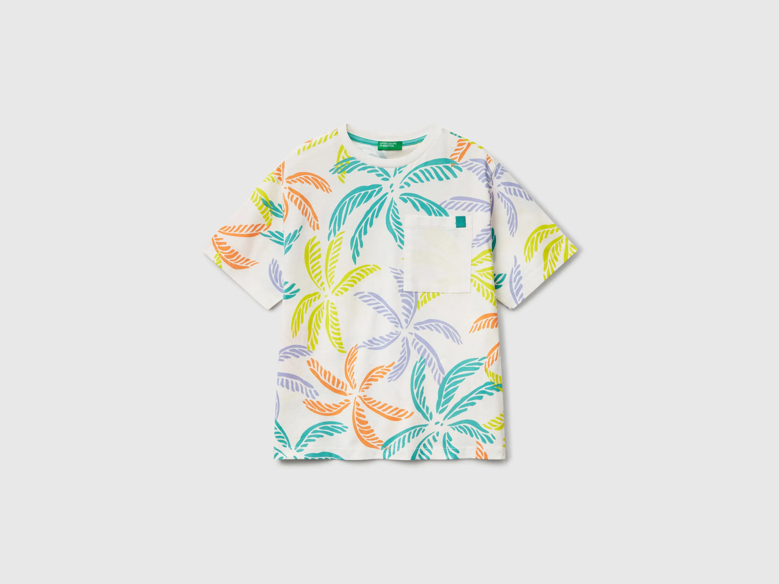 T-shirt blanc à imprimé tropical - Crème