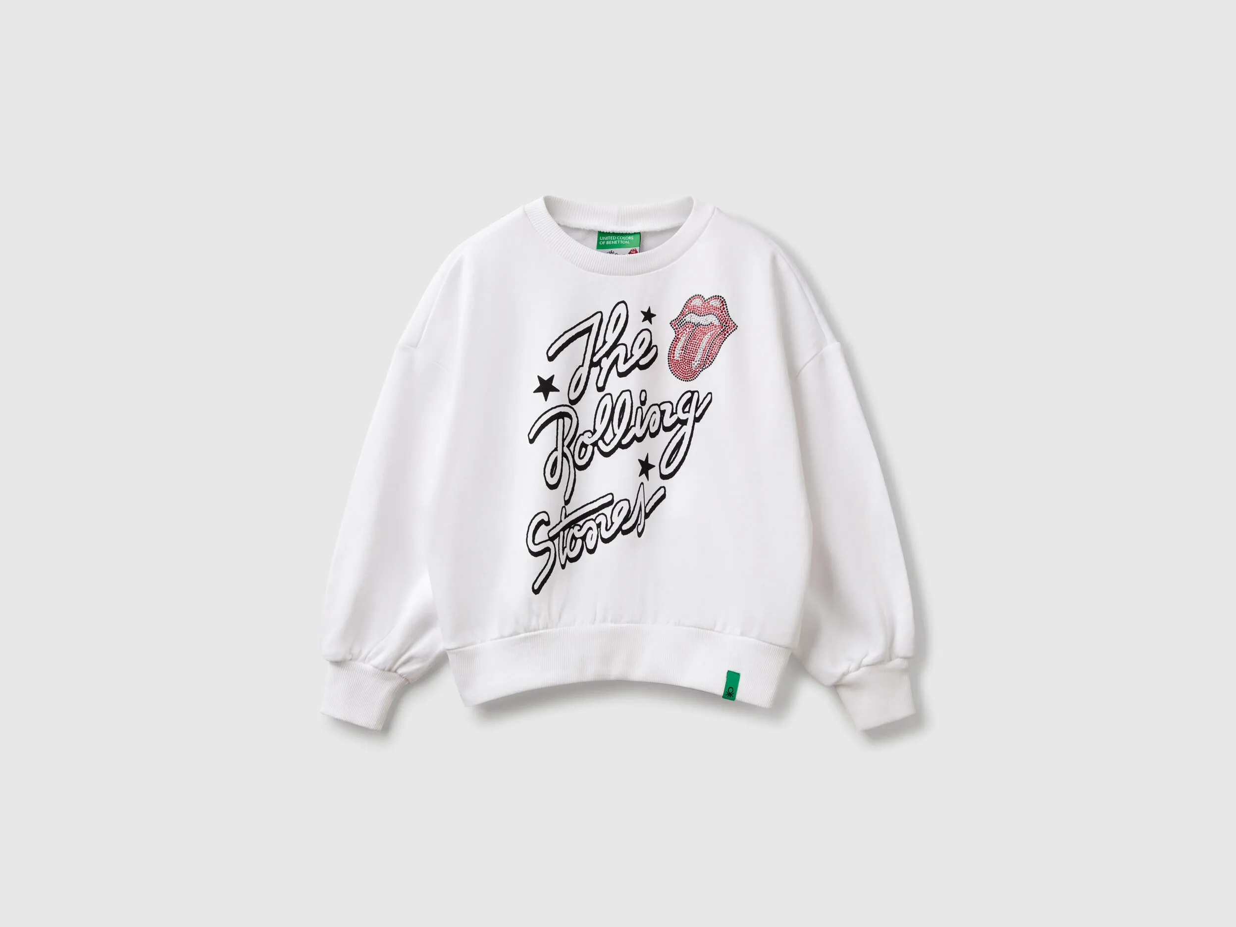 Sweat oversize "The Rolling Stones" avec strass - Blanc