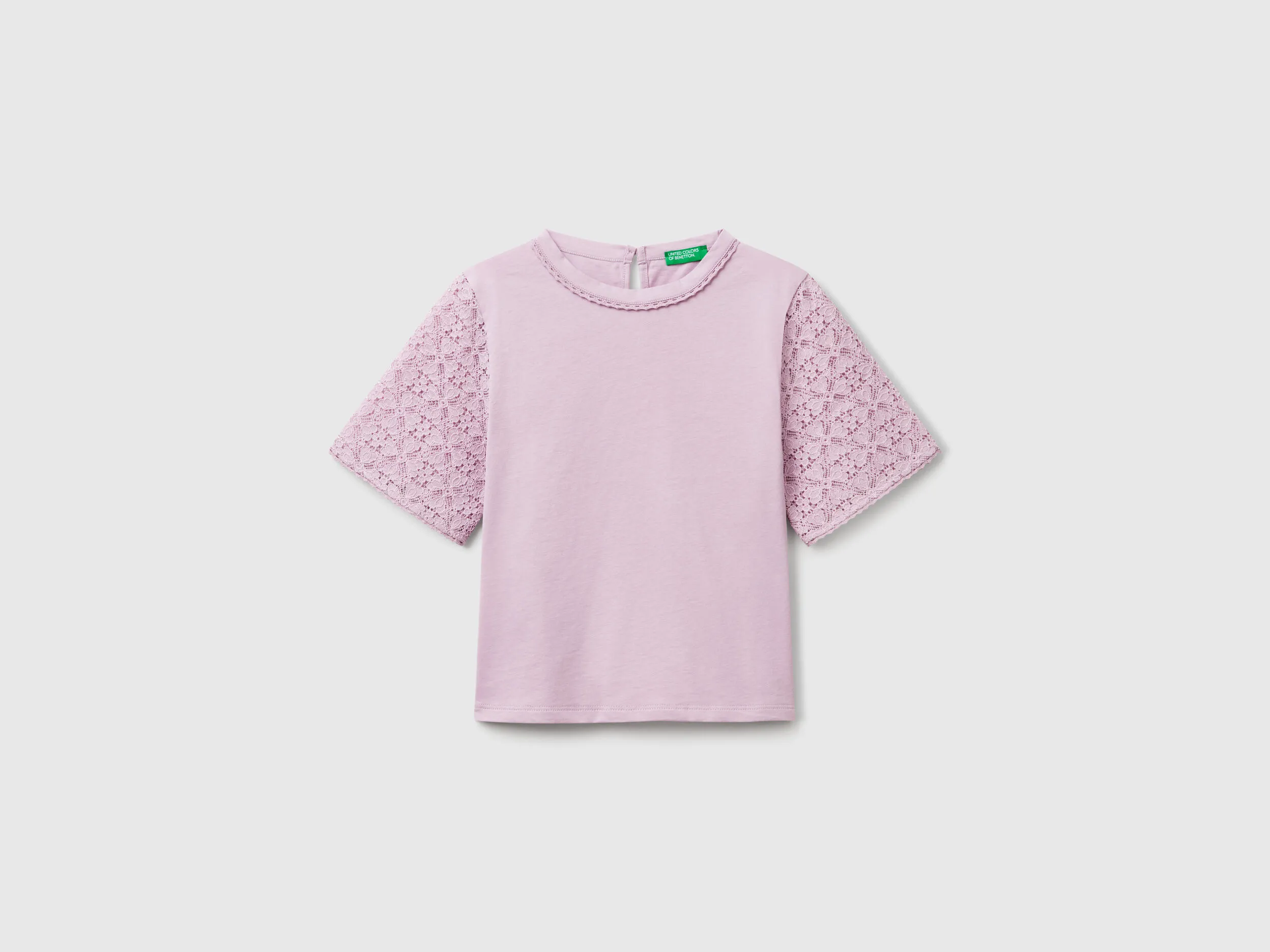 T-shirt avec manche en dentelle - Rose