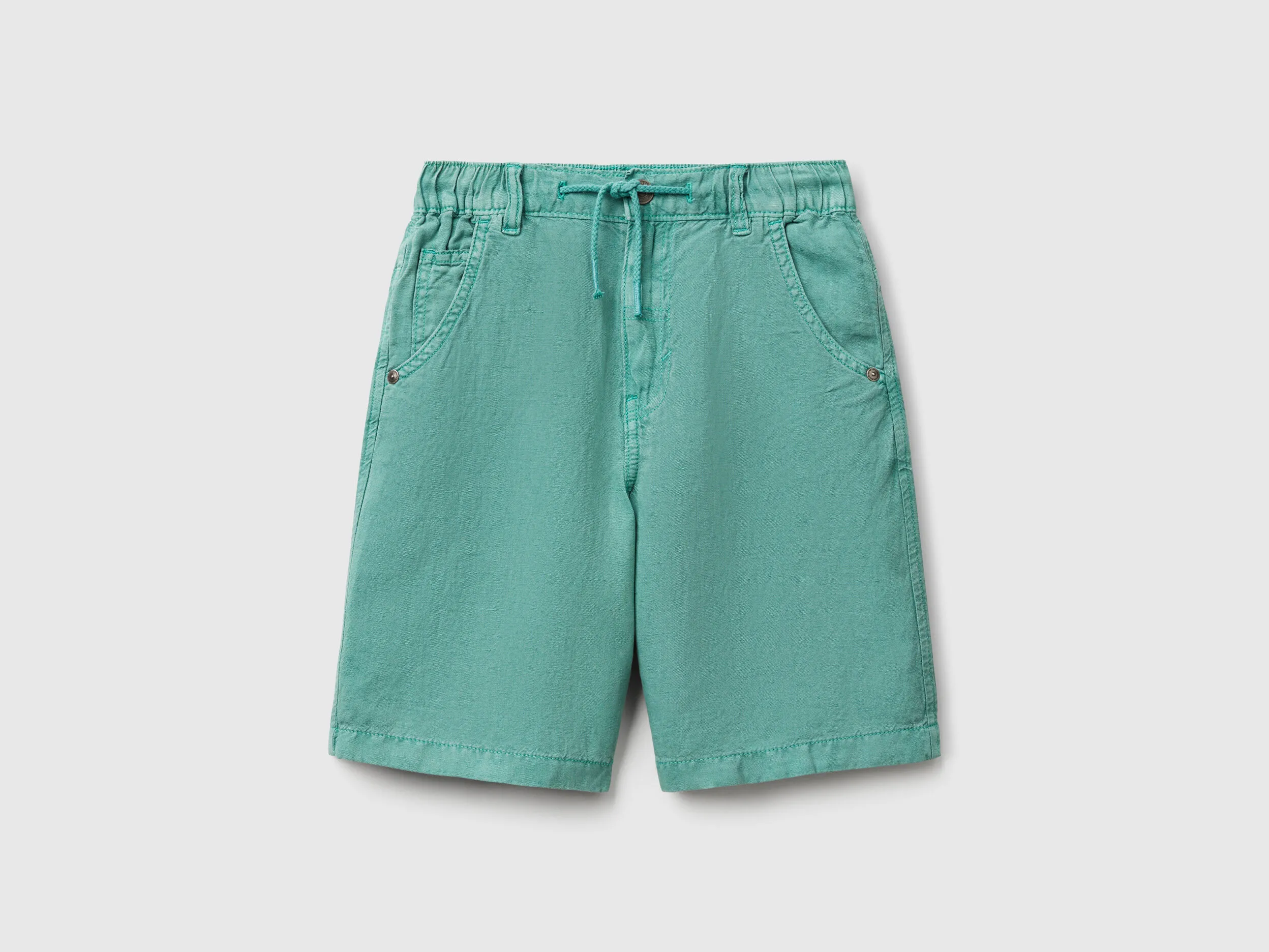 Bermuda en lin mélangé - Bleu Vert