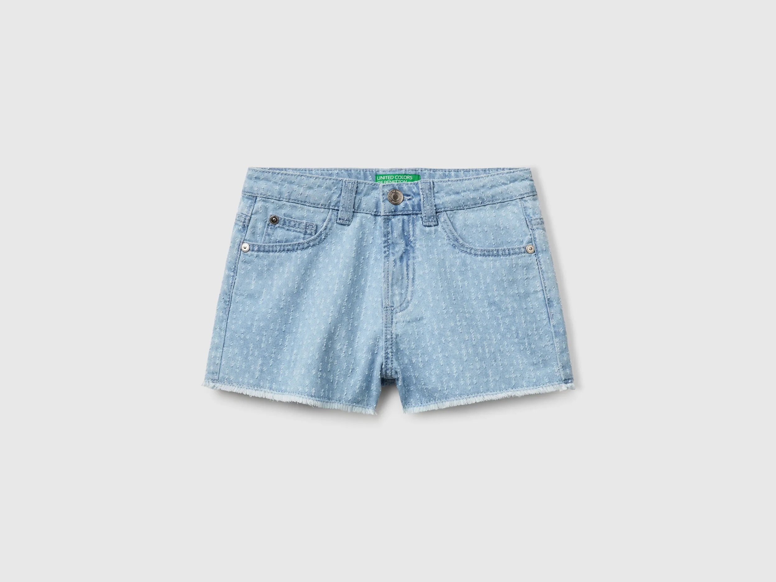 Pantalon court en jean à franges - Bleu Clair