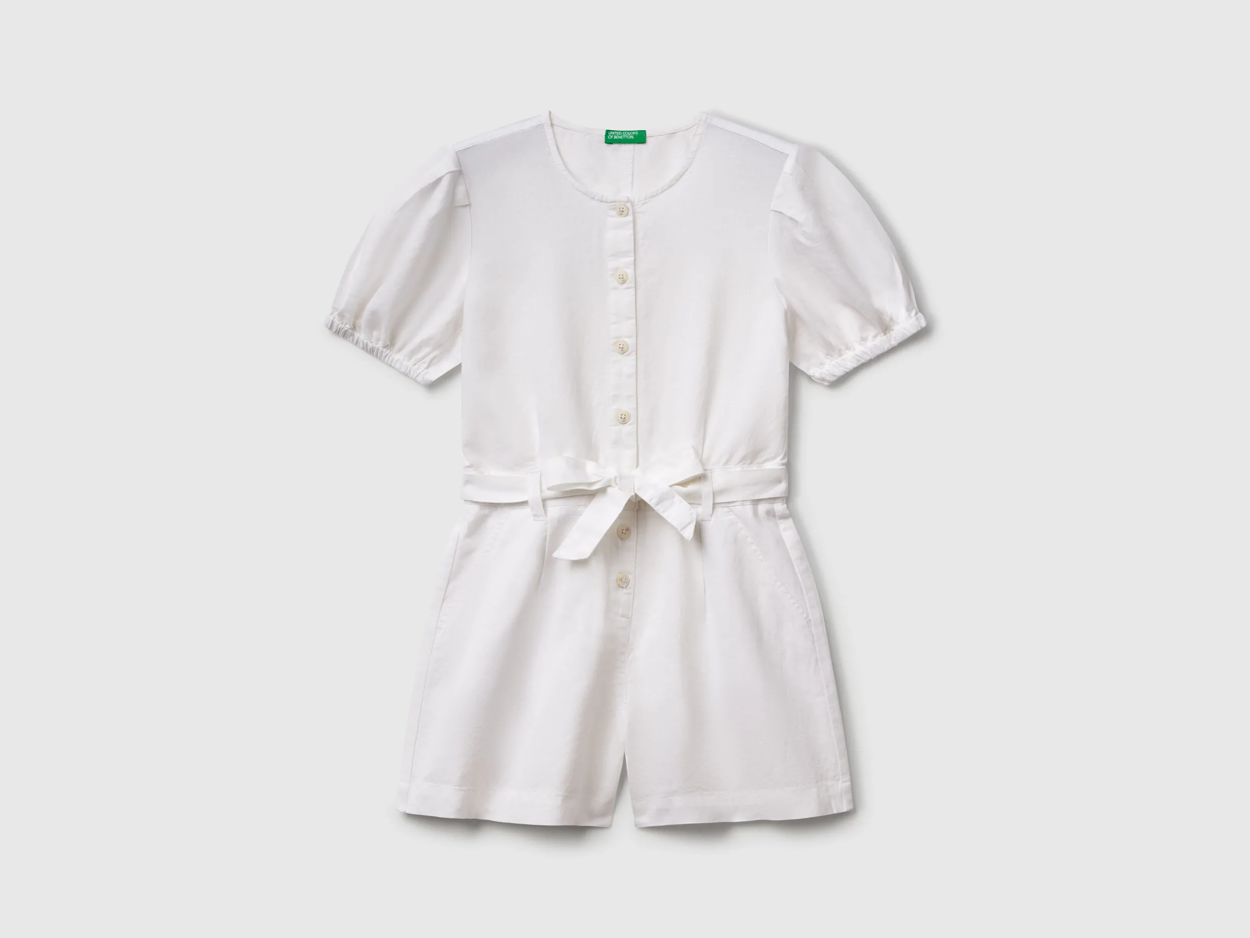 Combinaison en lin mélangé avec ceinture - Blanc