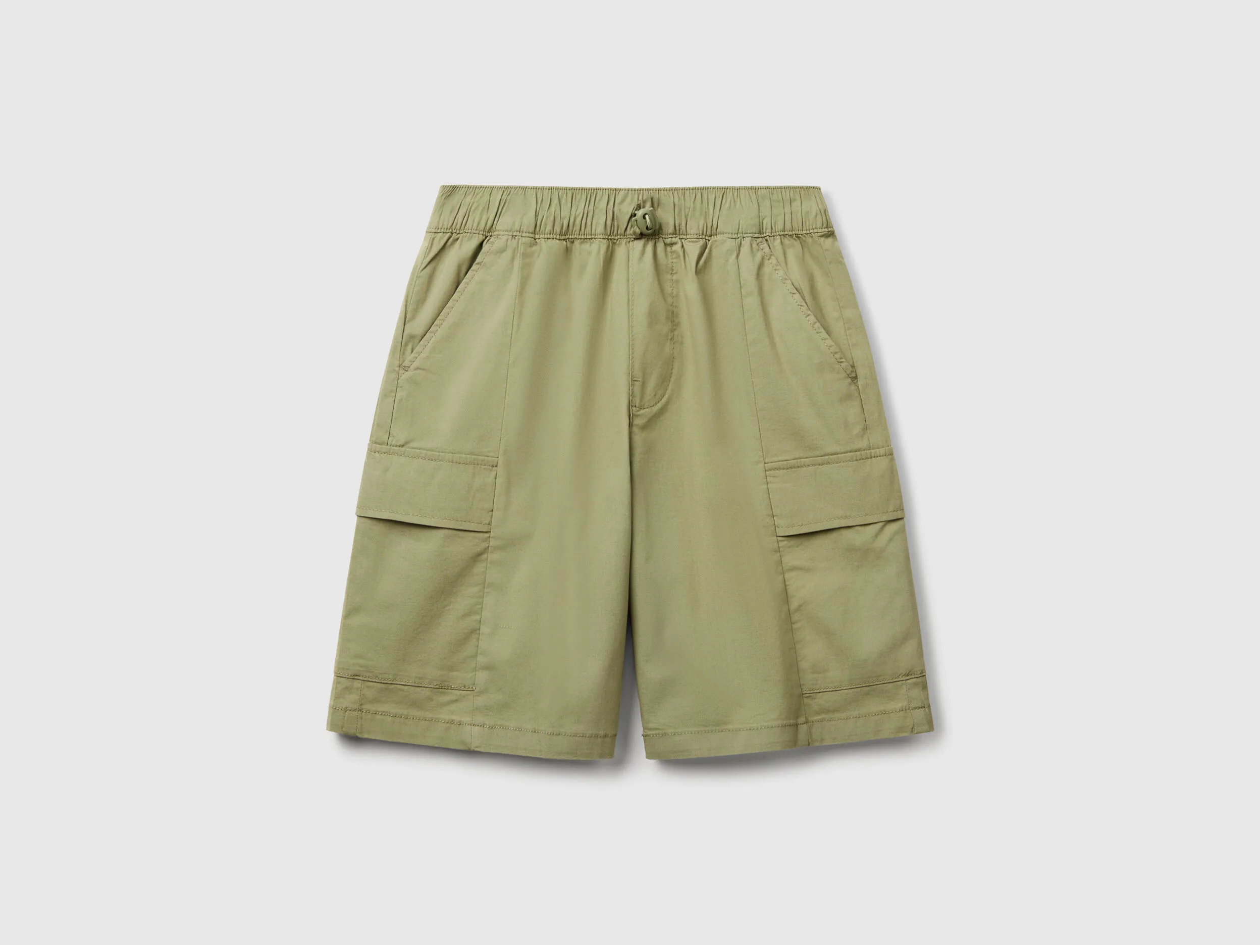 Short parachute en coton stretch - Vert olive