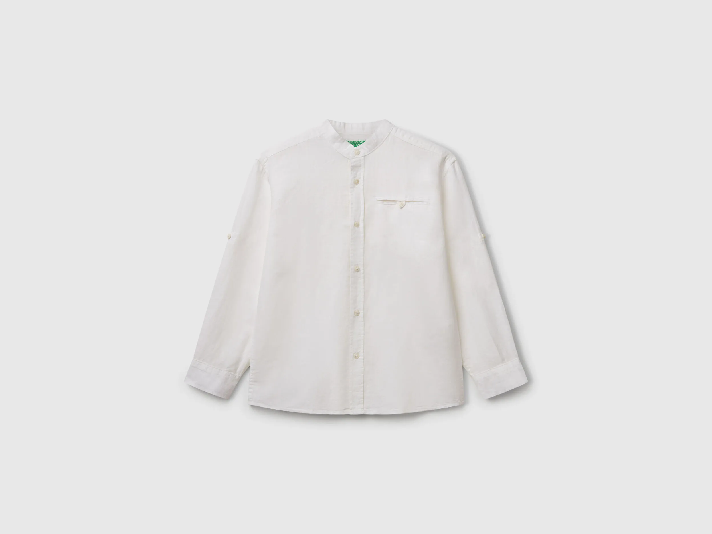 Chemise mandarine en lin mélangé - Blanc