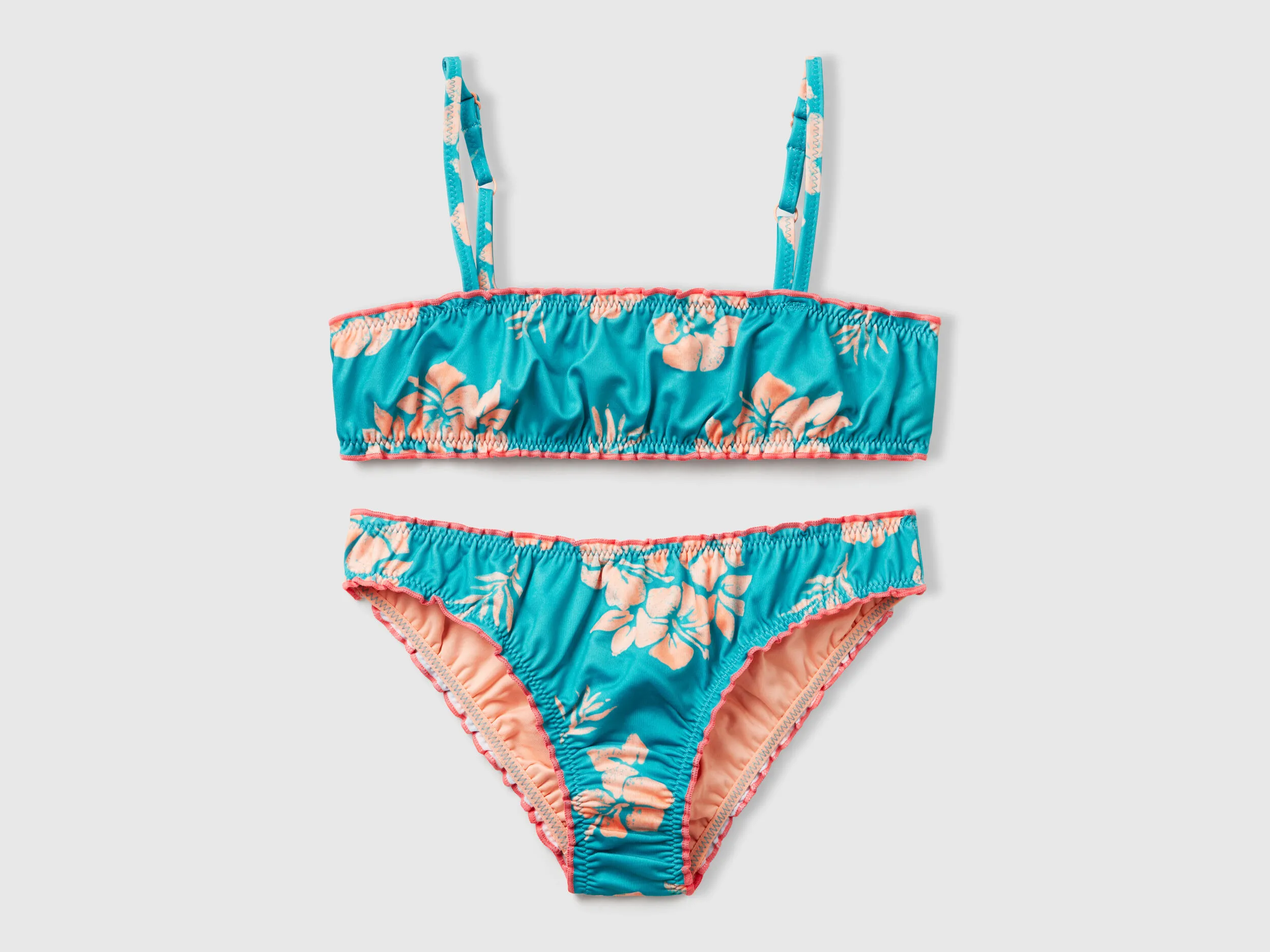 Bikini de plage imprimé fleuri - Bleu Vert