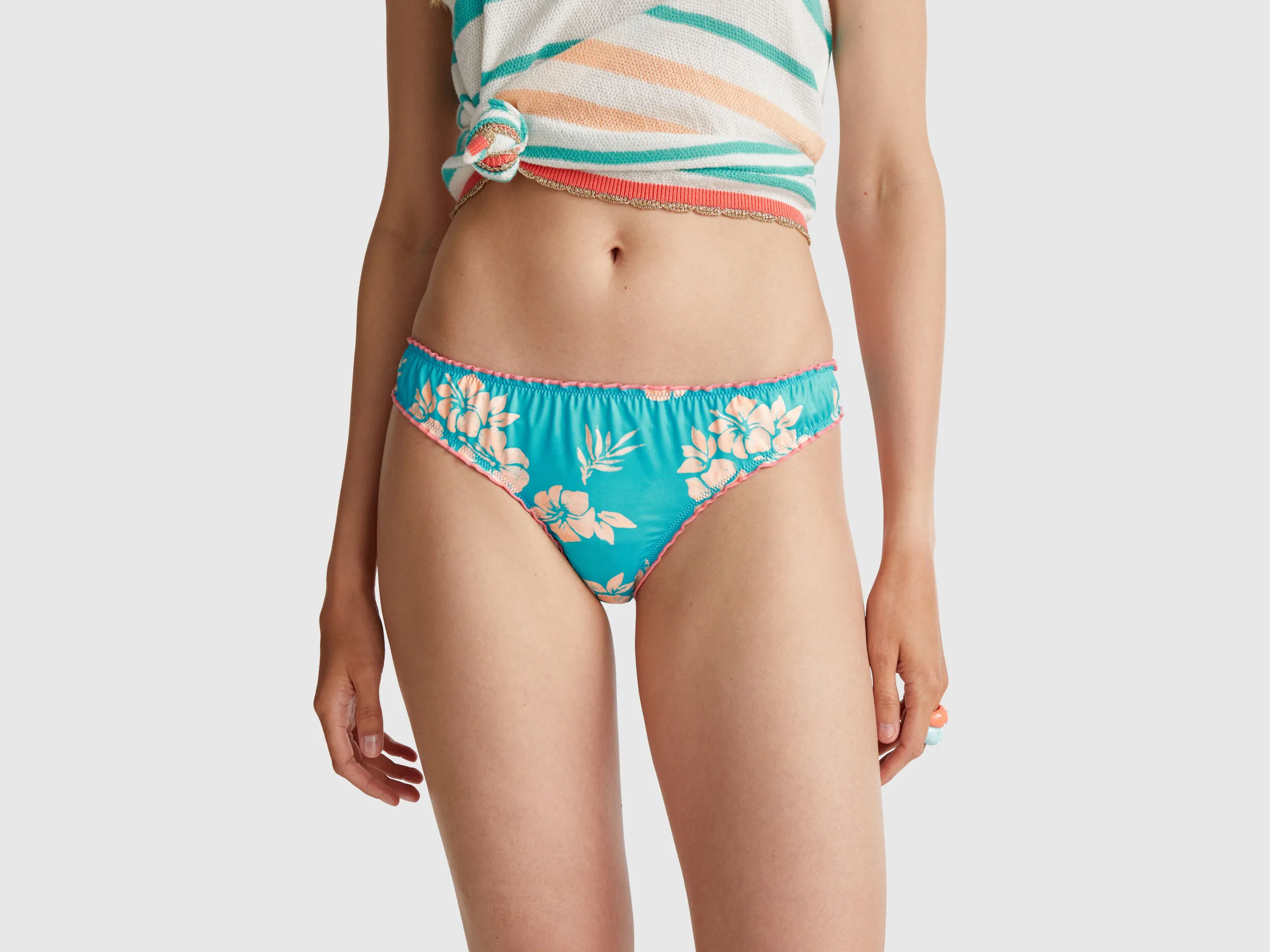 Bas de maillot de bain imprimé fleuri - Bleu Vert