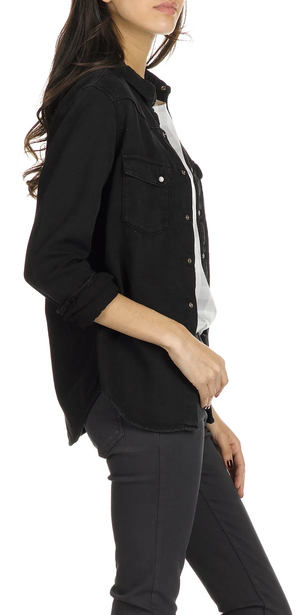 Chemise droite col classique en coton Noir