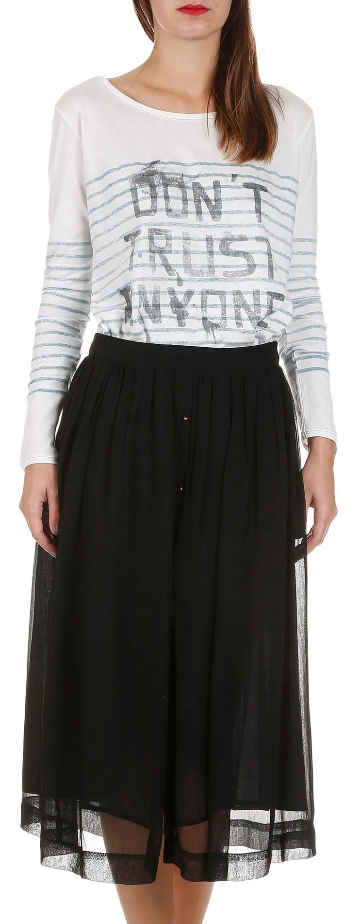 Jupe midi fluide en crêpe Pravin Noir