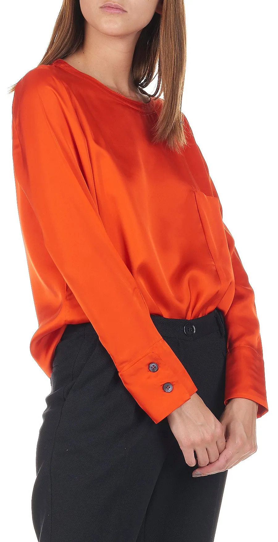 Top col rond fluide et satiné Orange