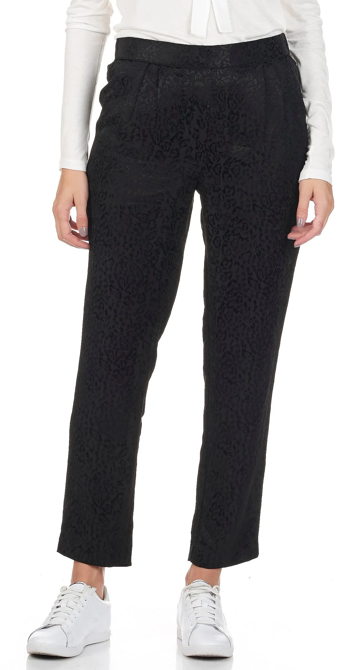 Pantalon carotte en jacquard léopard Pacha Noir