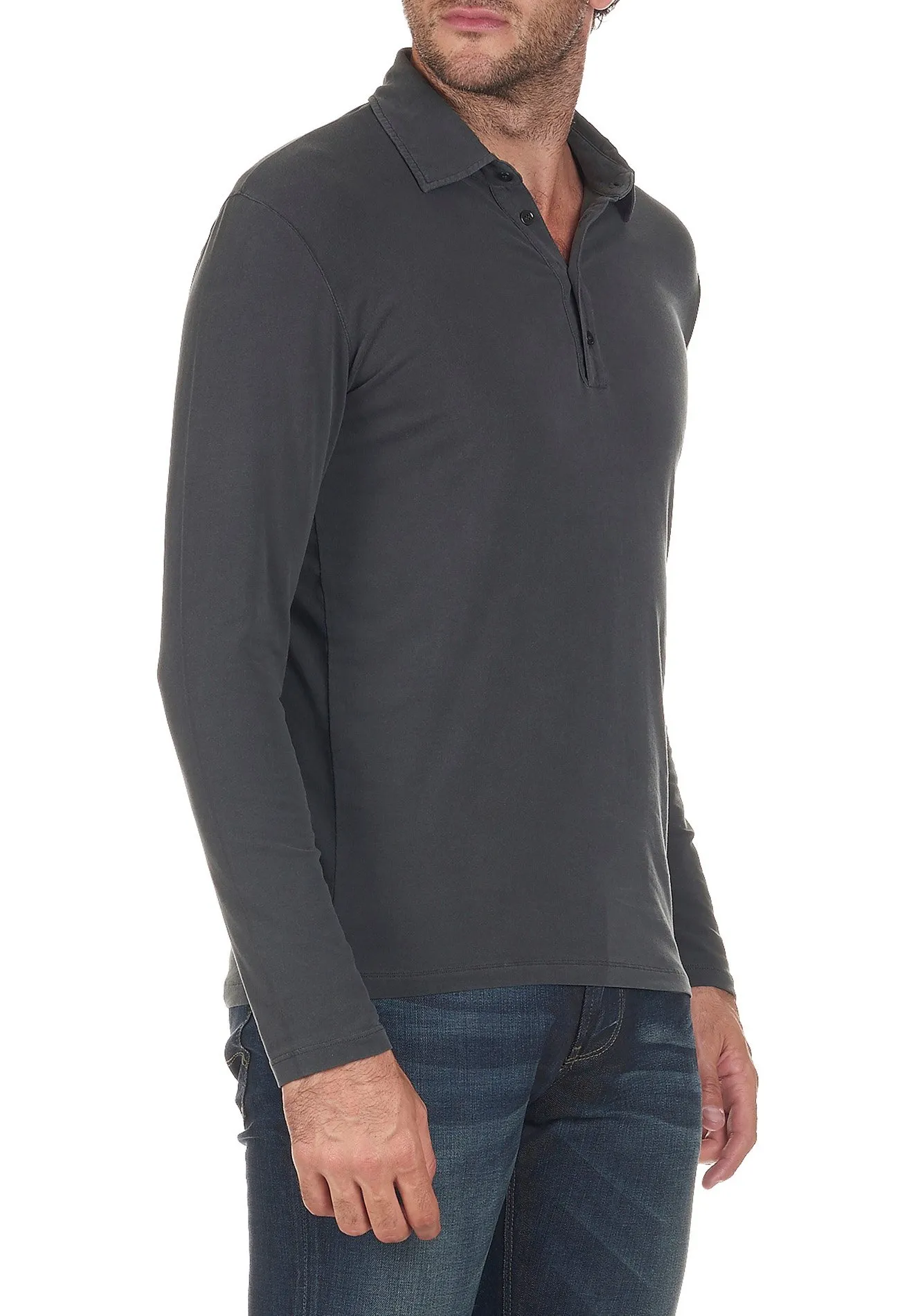 Polo slim-fit manches longues Gris