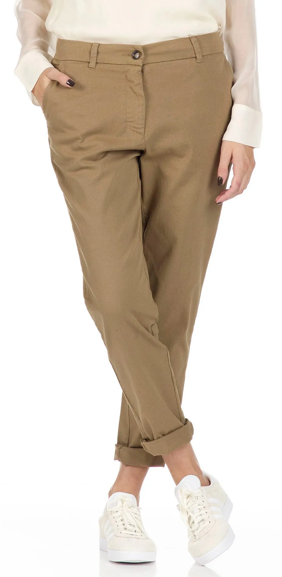 Pantalon droit 7/8 en coton stretch Beige