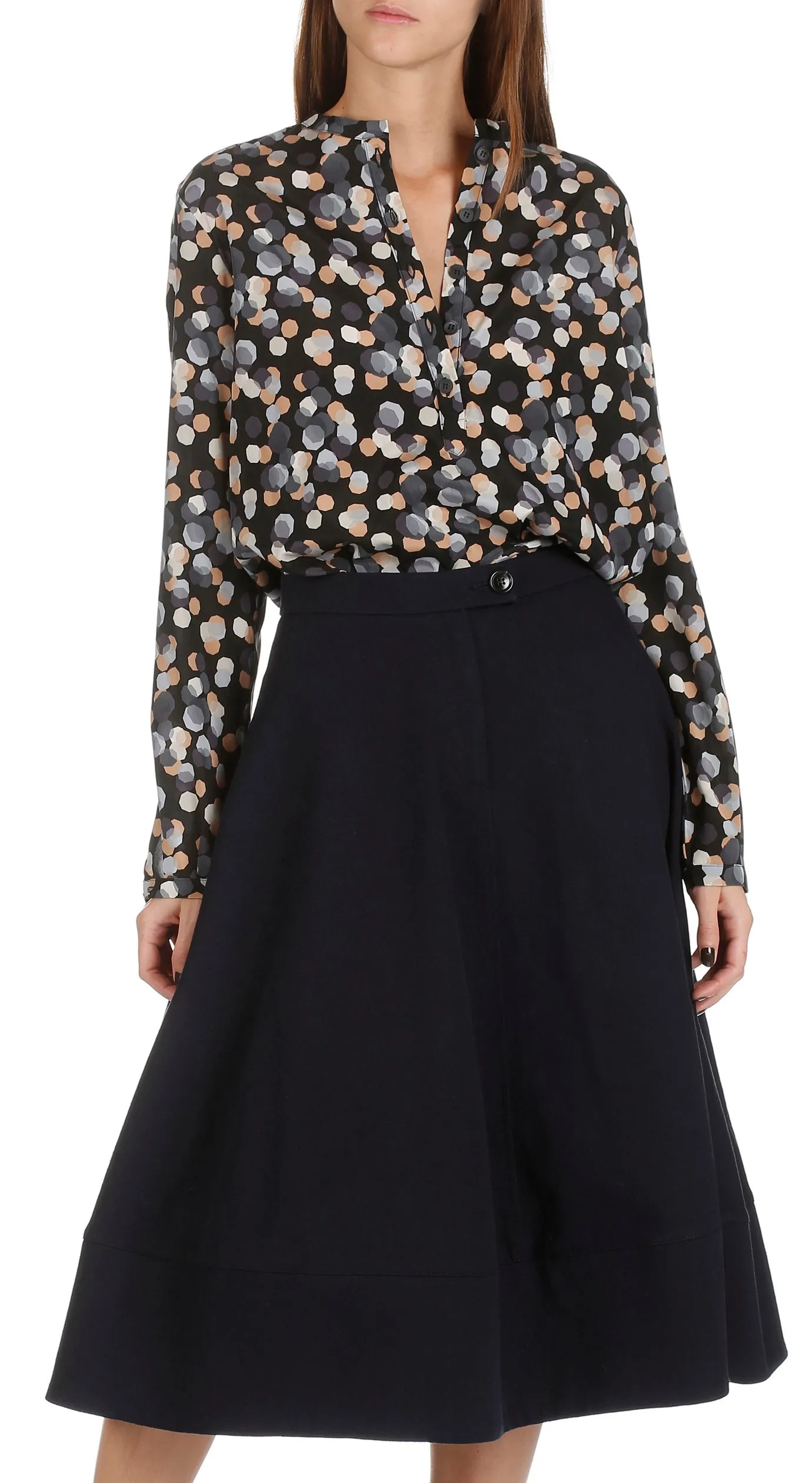 Jupe évasée en coton et laine mélangée Bleu