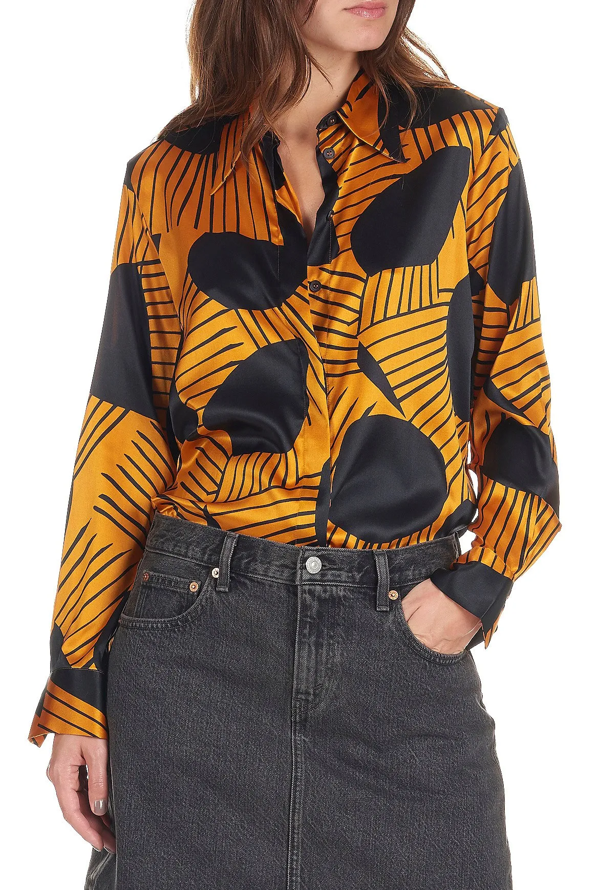 Chemise col classique à carreaux en soie Jaune