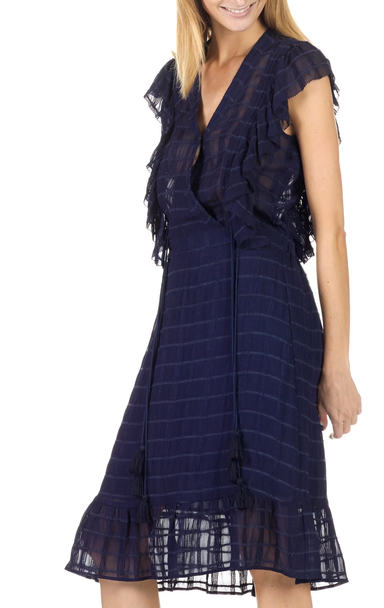 Robe portefeuille midi à volants Qat Bleu